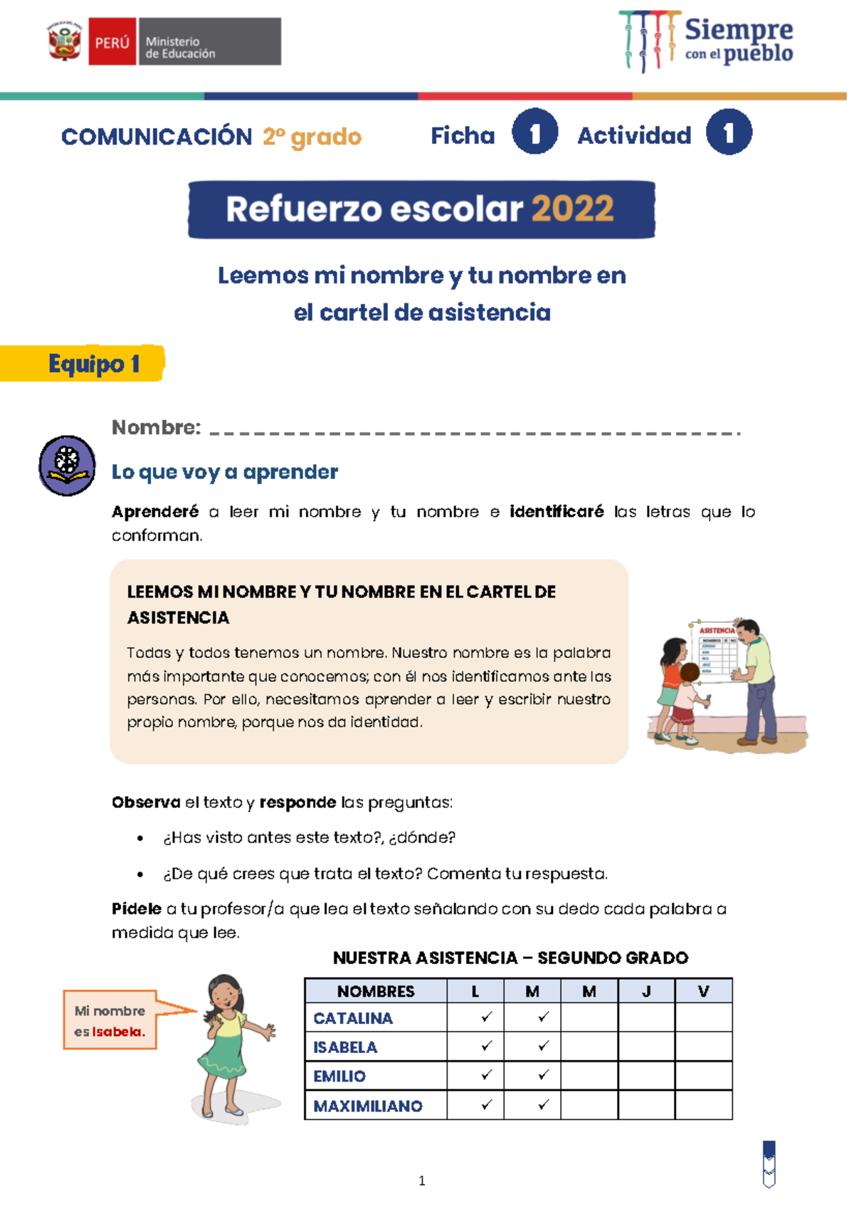 Ficha 1 2grado comunicacion iiiciclo - Leemos mi nombre y tu nombre en ...