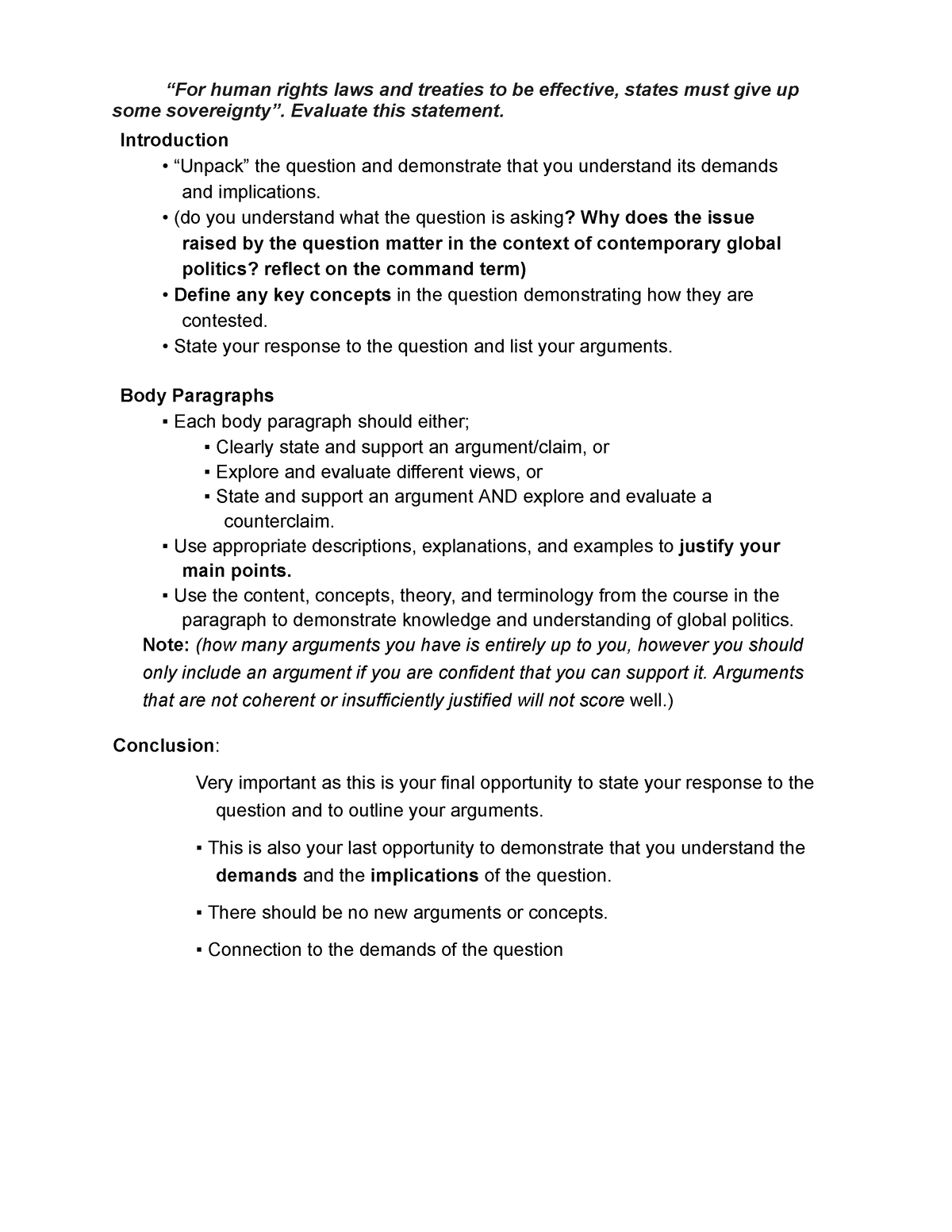 global politics paper 2 essay structure