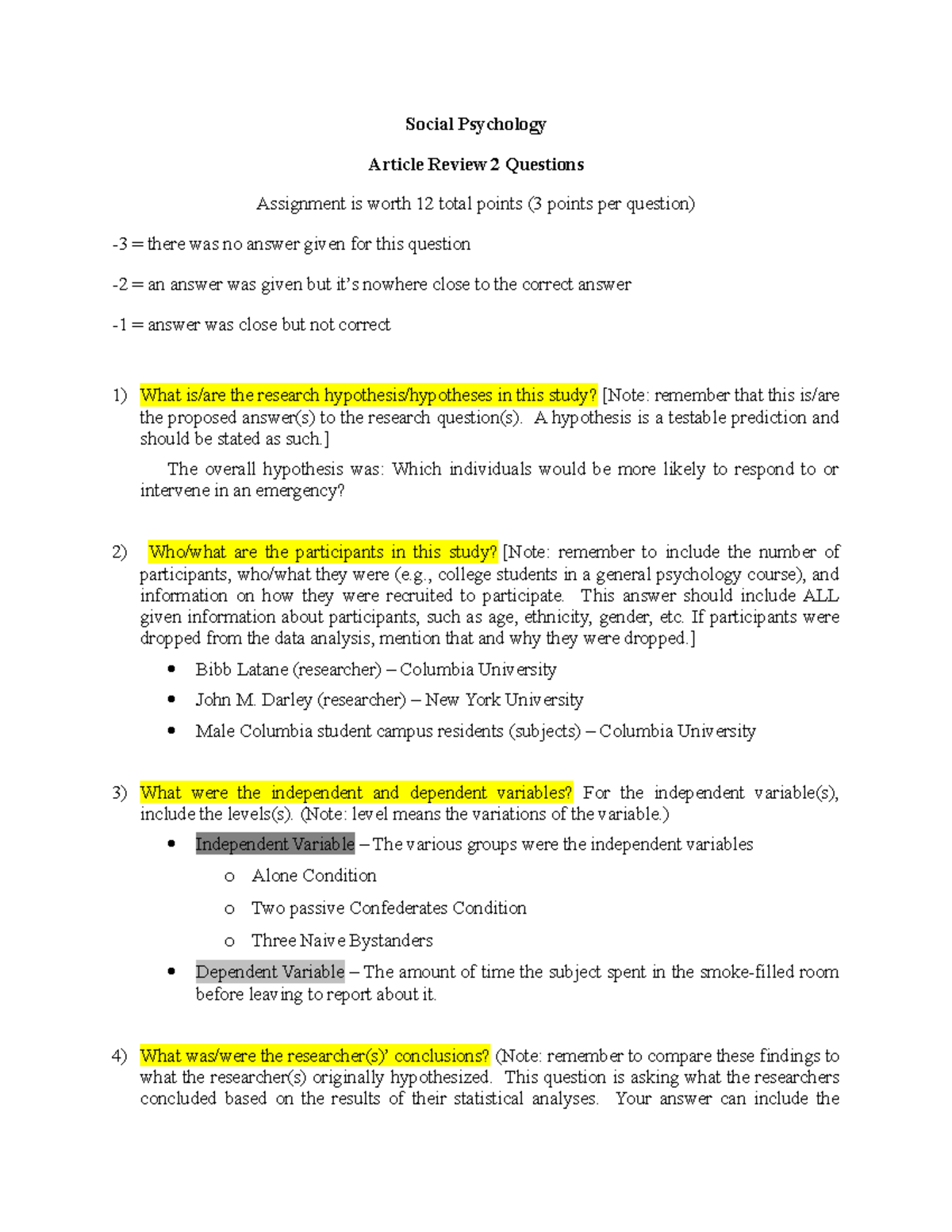 Article review 2 outline - Social Psychology Article Review 2 Questions ...