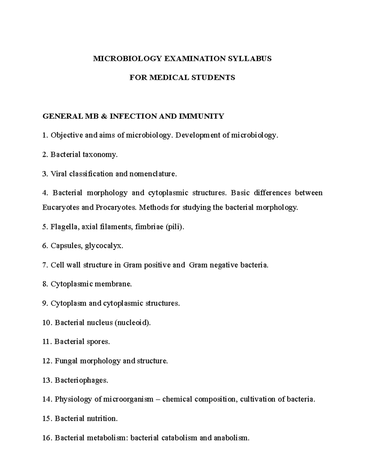 Microbiology Exam syllabus 2021 2022 - MICROBIOLOGY EXAMINATION ...