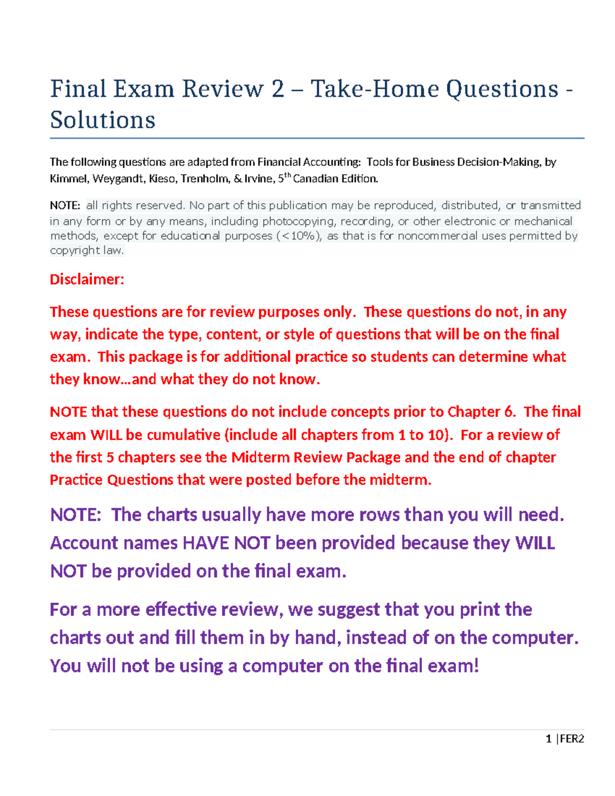 Final Exam Review - Take-Home Questions - Solutions - Final Exam Review ...