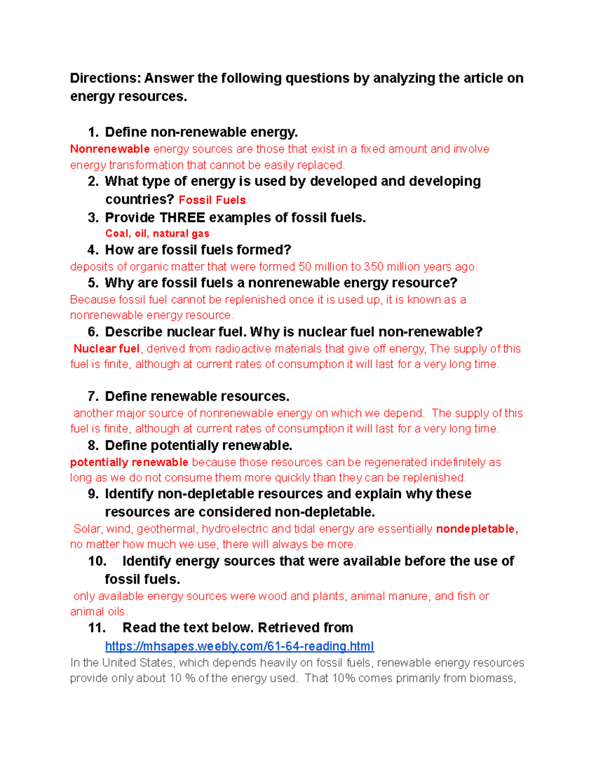 Copy of Energy Article Questions - Directions: Answer the following ...