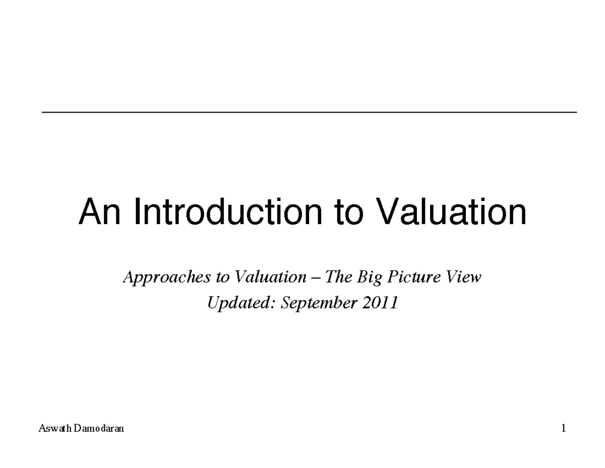 Introduction To Valuation - An Introduction To Valuation! Approaches To ...