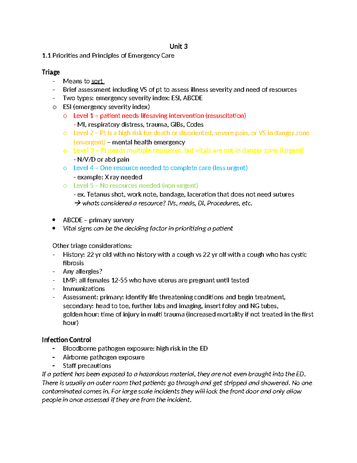 Unit 3 - class notes - Unit 3 1 Priorities and Principles of Emergency ...