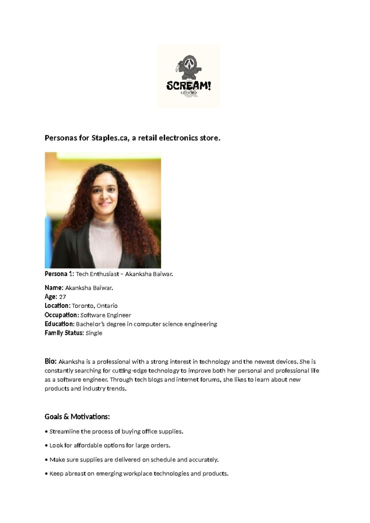 Personas for Staples - assignment - Personas for Staples, a retail ...