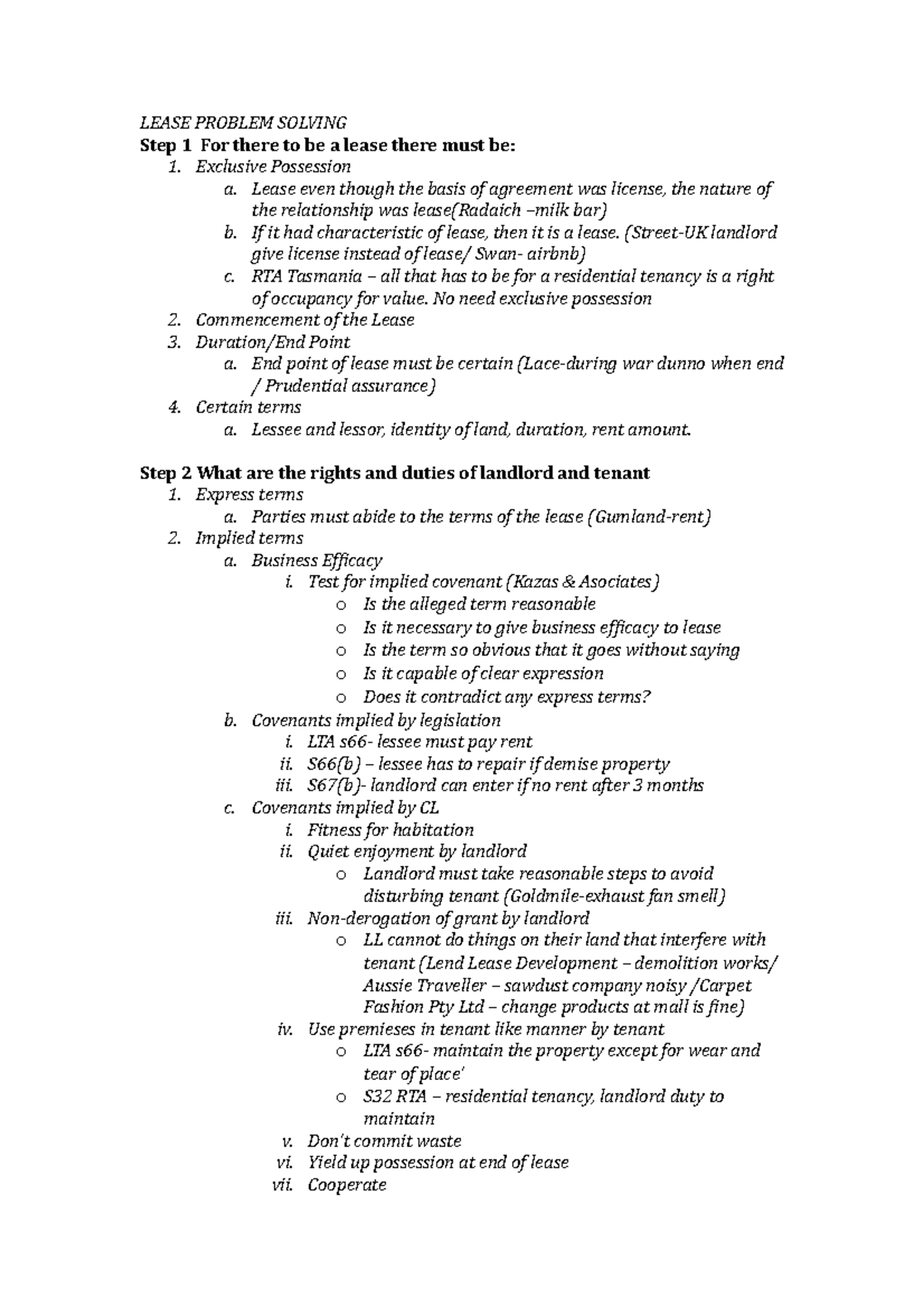 Lease Problem Solving - LEASE PROBLEM SOLVING Step 1 For there to be a ...