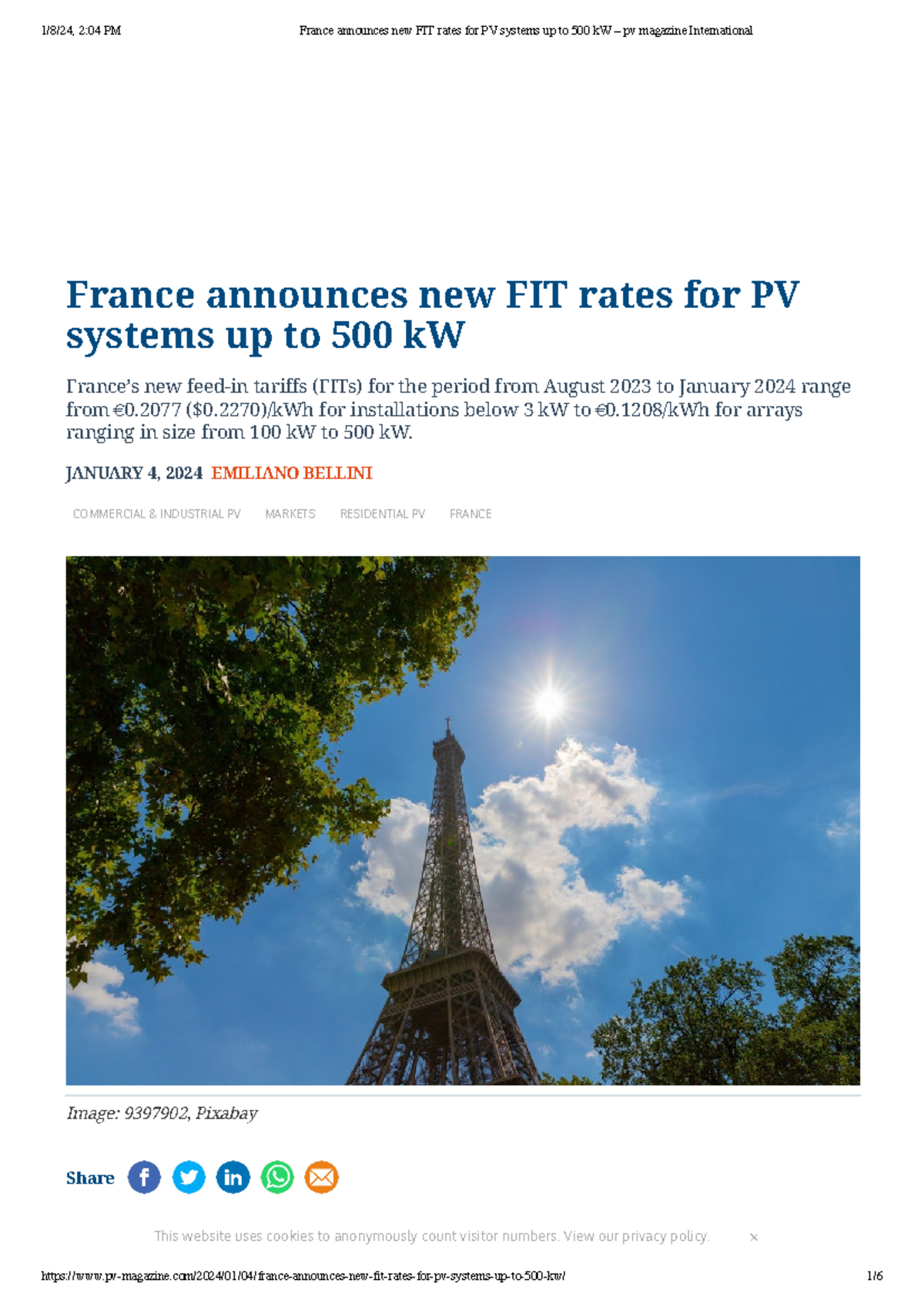 France announces new FIT rates for PV systems up to 500 k W – pv ...