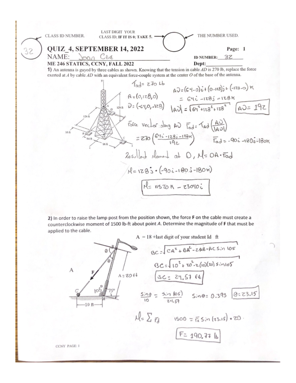 ME 256 Quiz 4 - Hand solved problems from Course quizzes - ME 24600 ...