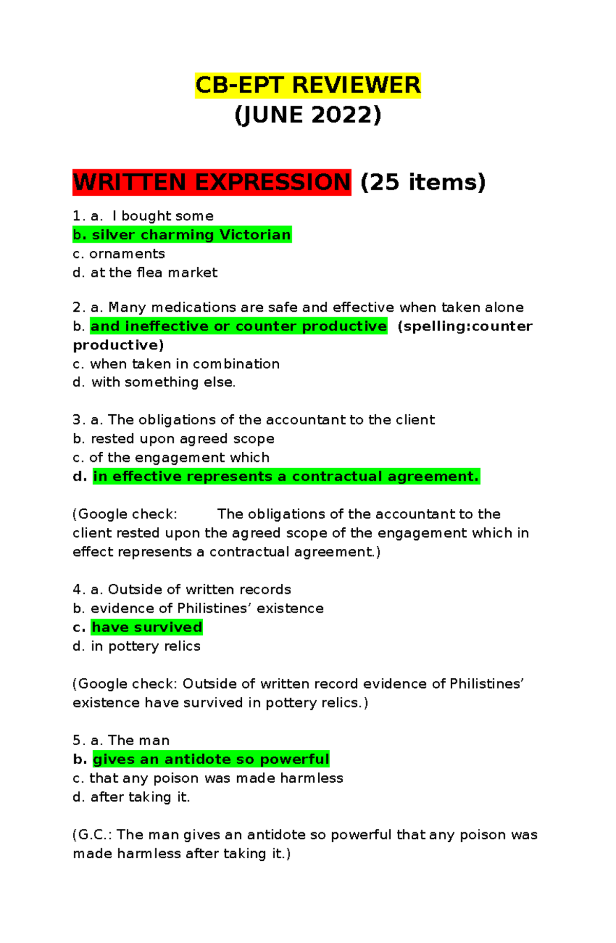Written Expressions with key answer CBEPT REVIEWER (JUNE 2022