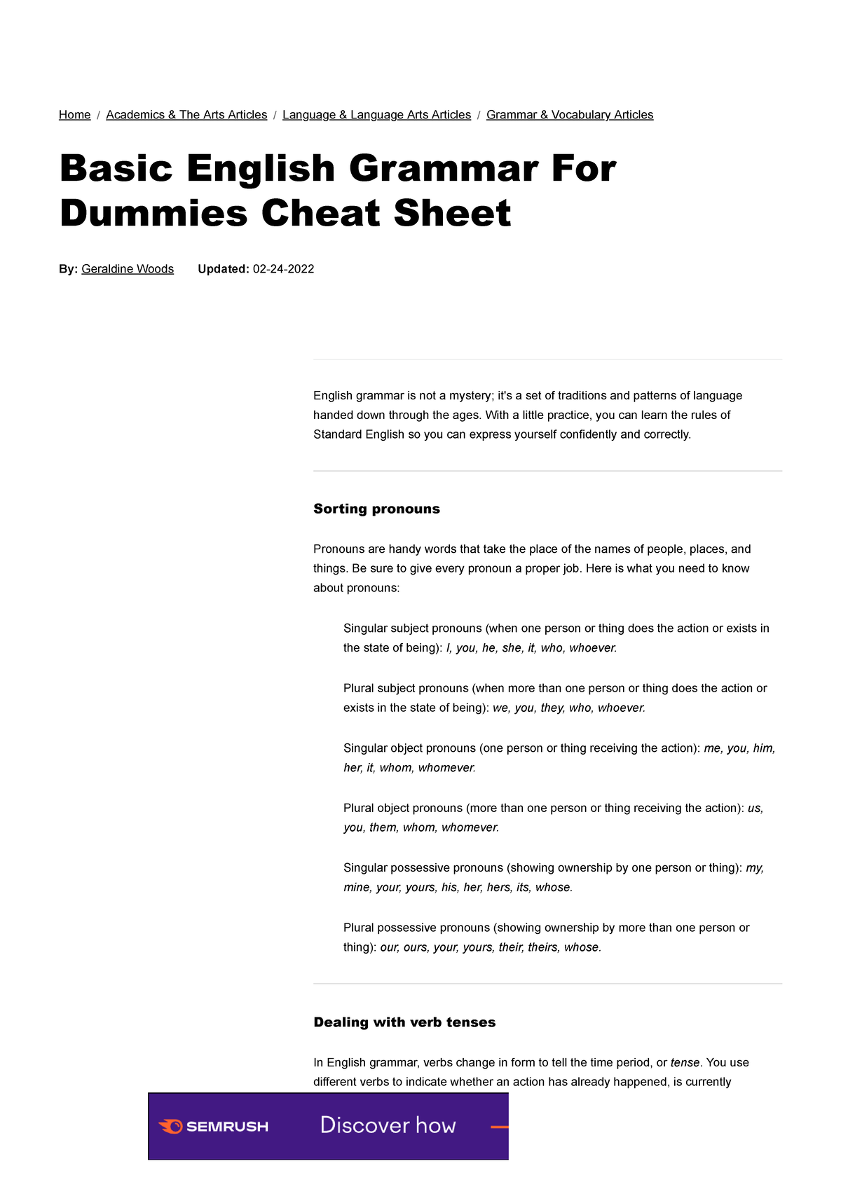 Basic English Grammar For Dummies Cheat Sheet - dummies - English grammar  is not a mystery; it's a - Studocu