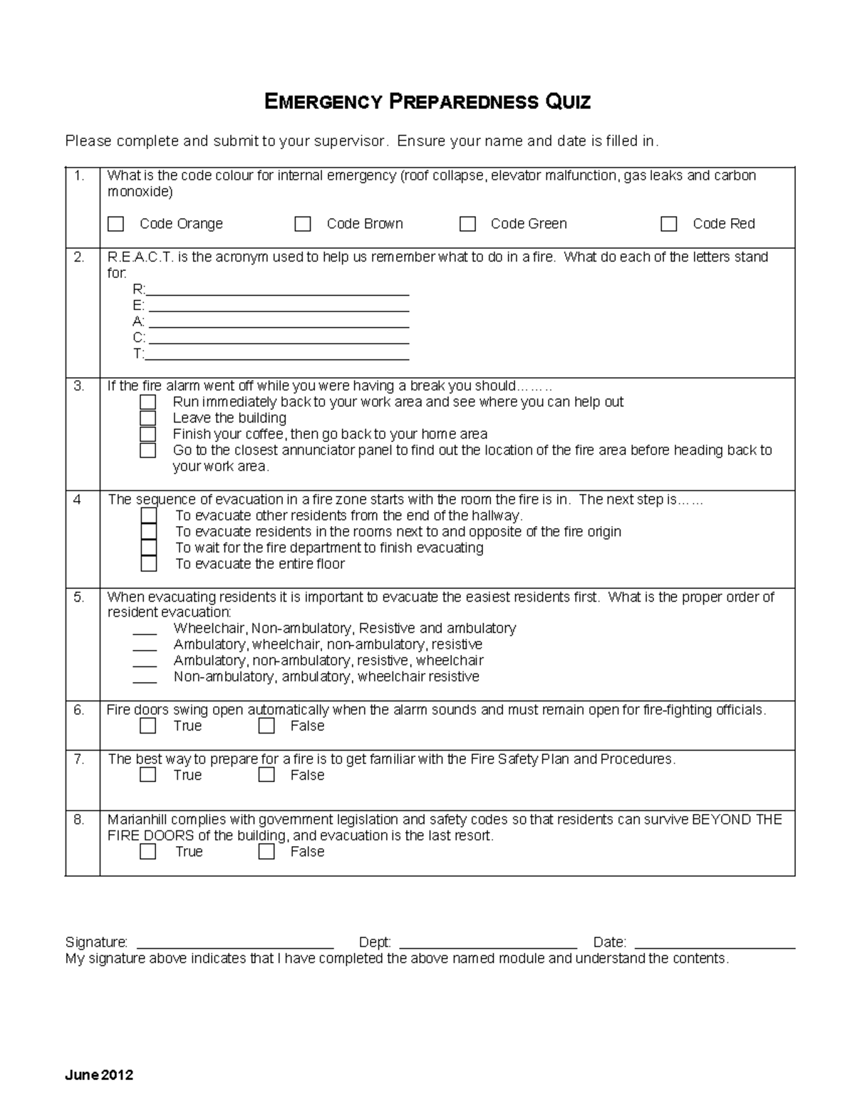 7. Emergency Preparednessquiz EMERGENCY PREPAREDNESS QUIZ Please
