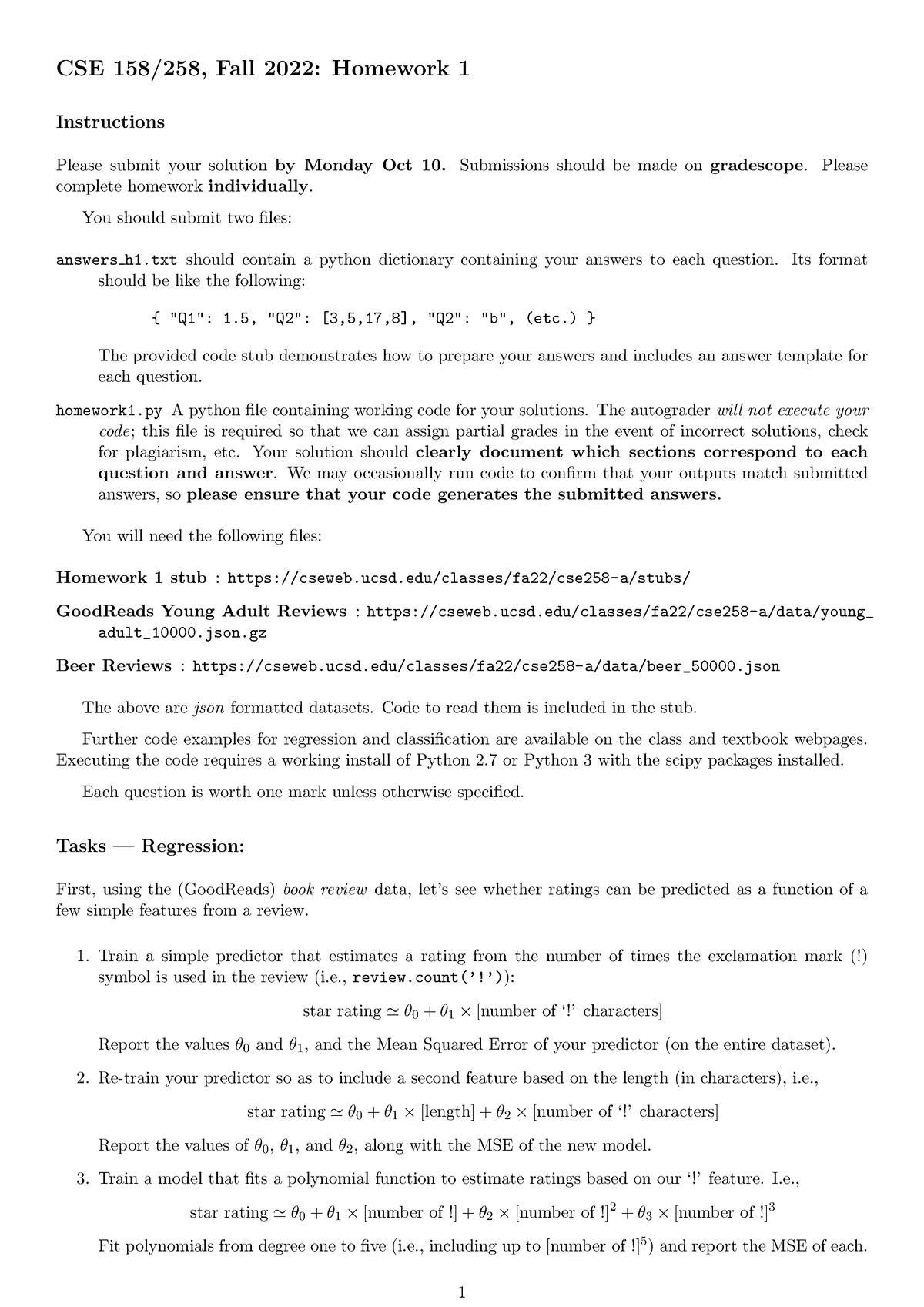 Homework 1 - CSE 158/258, Fall 2022: Homework 1 Instructions Please ...