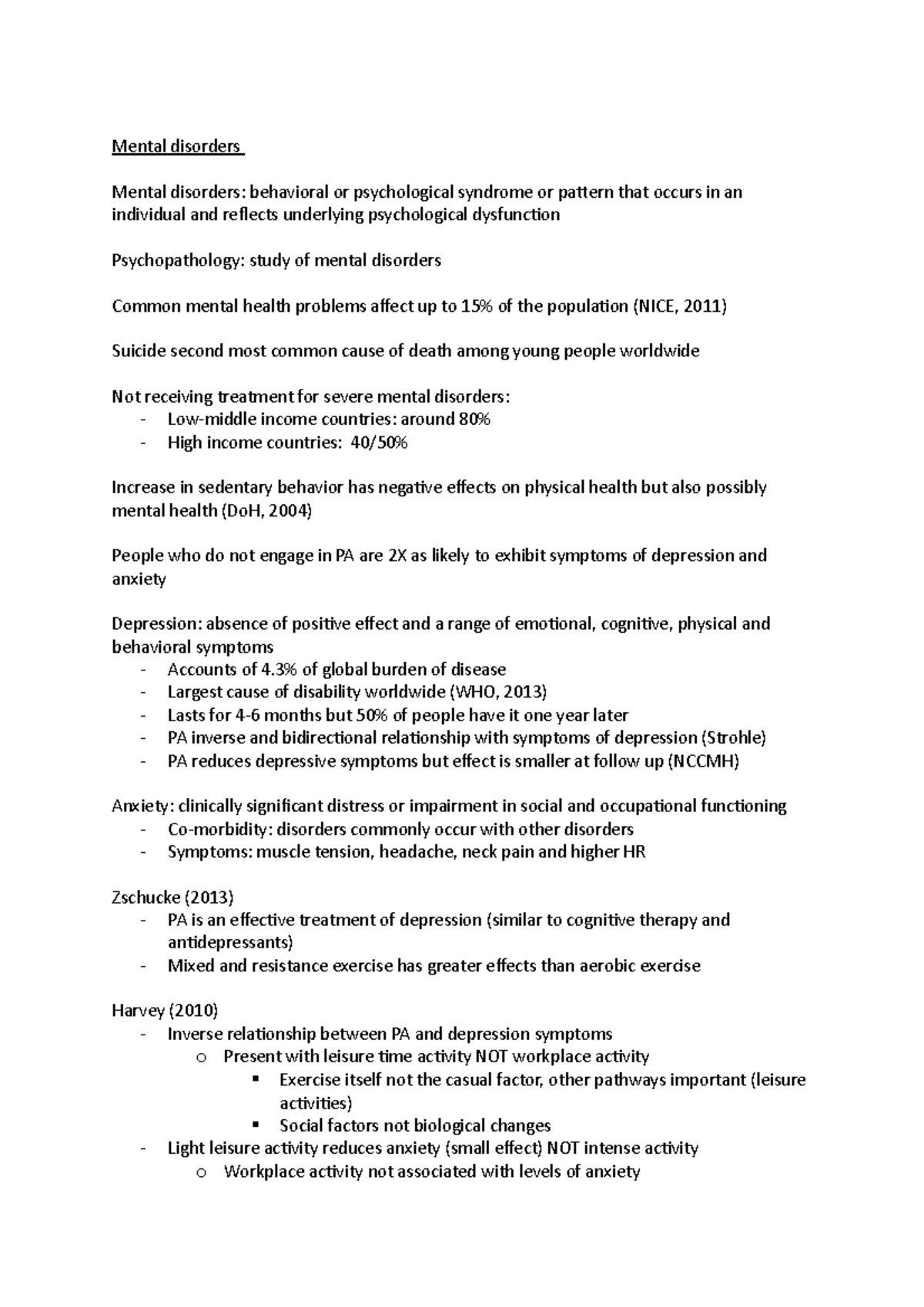 Mental disorders - Lecture notes 6 - Mental disorders Mental disorders ...