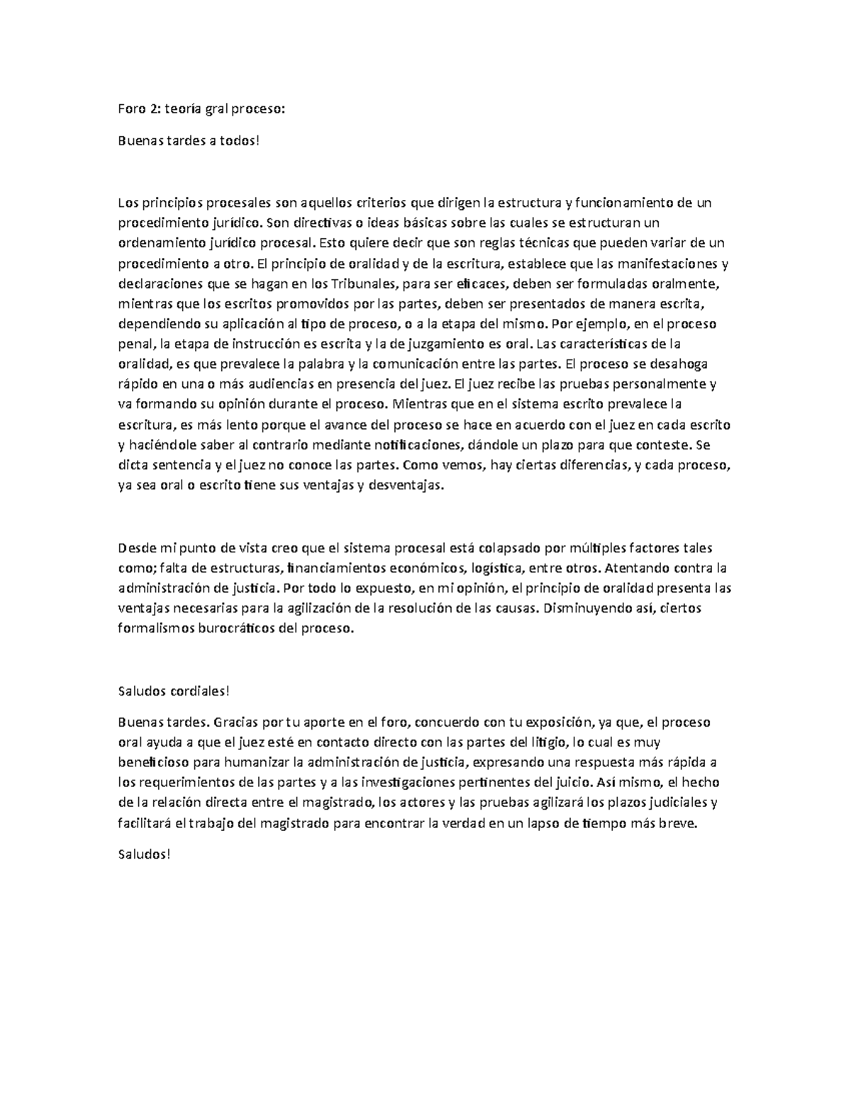 Foro 2 - foro 2 aprobado año 2022 4bim - Foro 2: teoría gral proceso ...