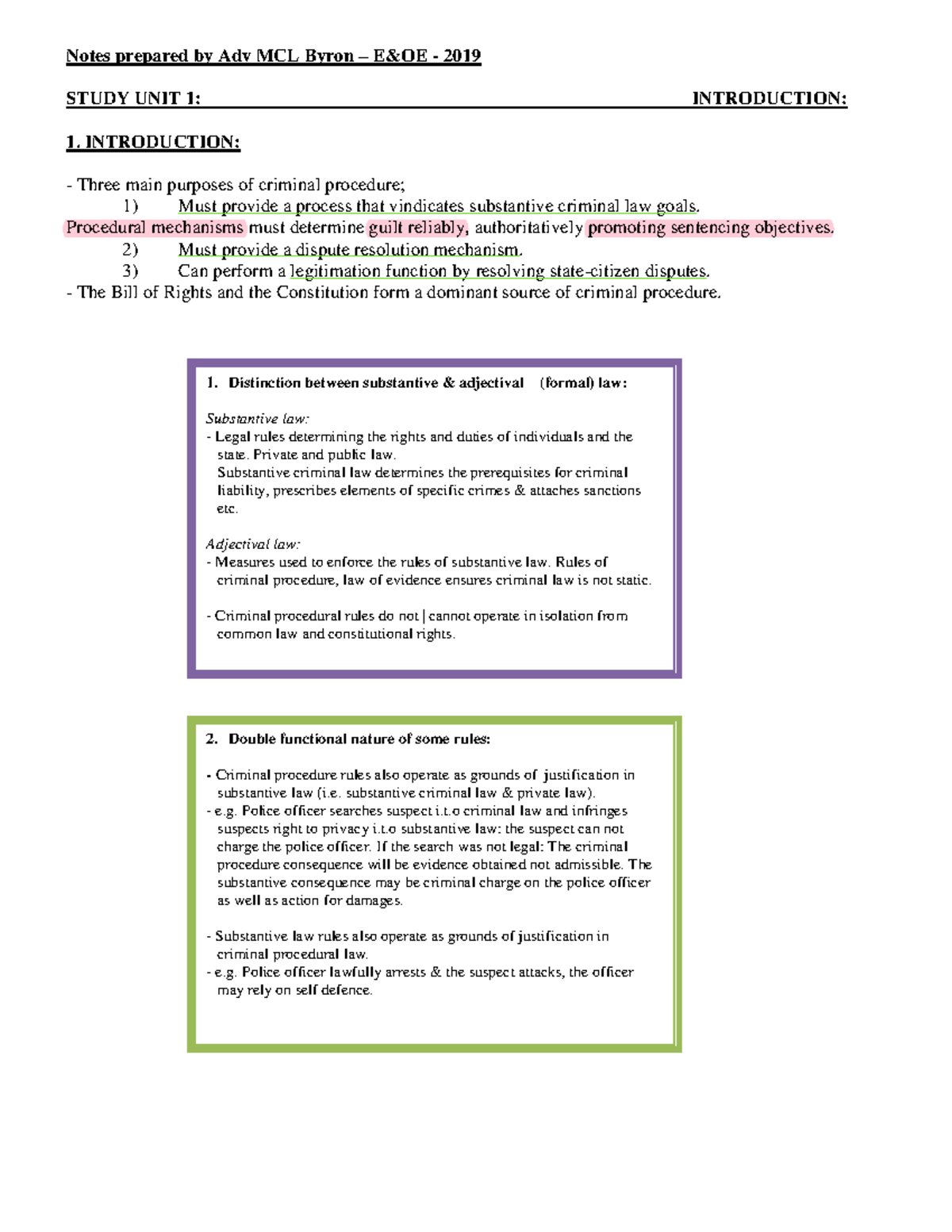 Criminal Procedure notes units 1 - 6 2019 - Notes prepared by Adv MCL ...
