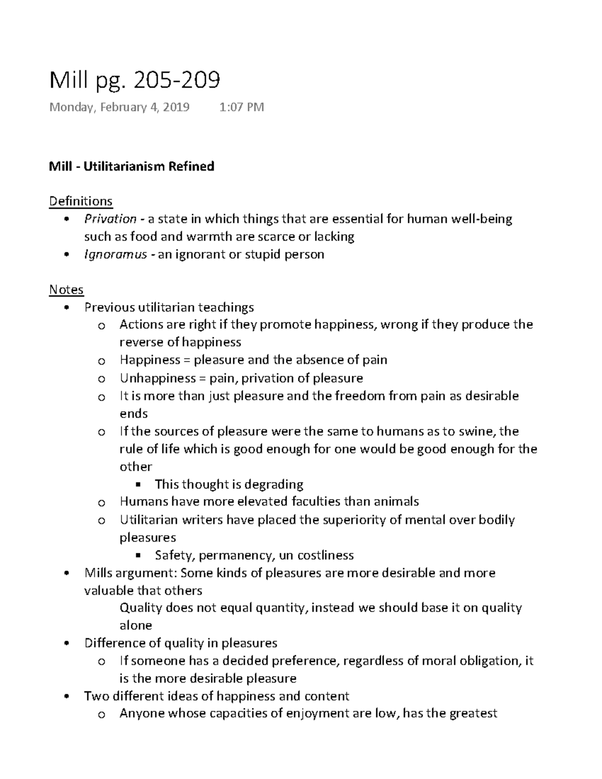 Mill pg. 205209 Summary The Moral Life an Introductory Reader