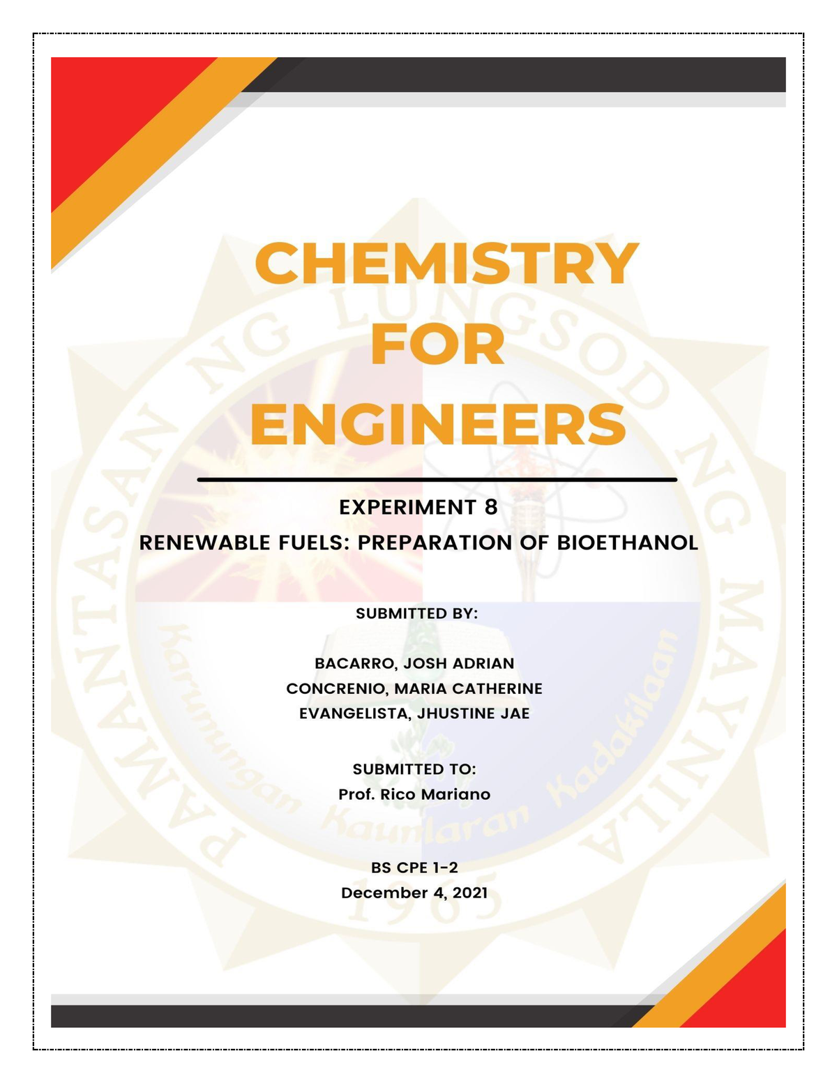 Experiment 8 Chemistry For Engineering - Introduction As The Use Of ...