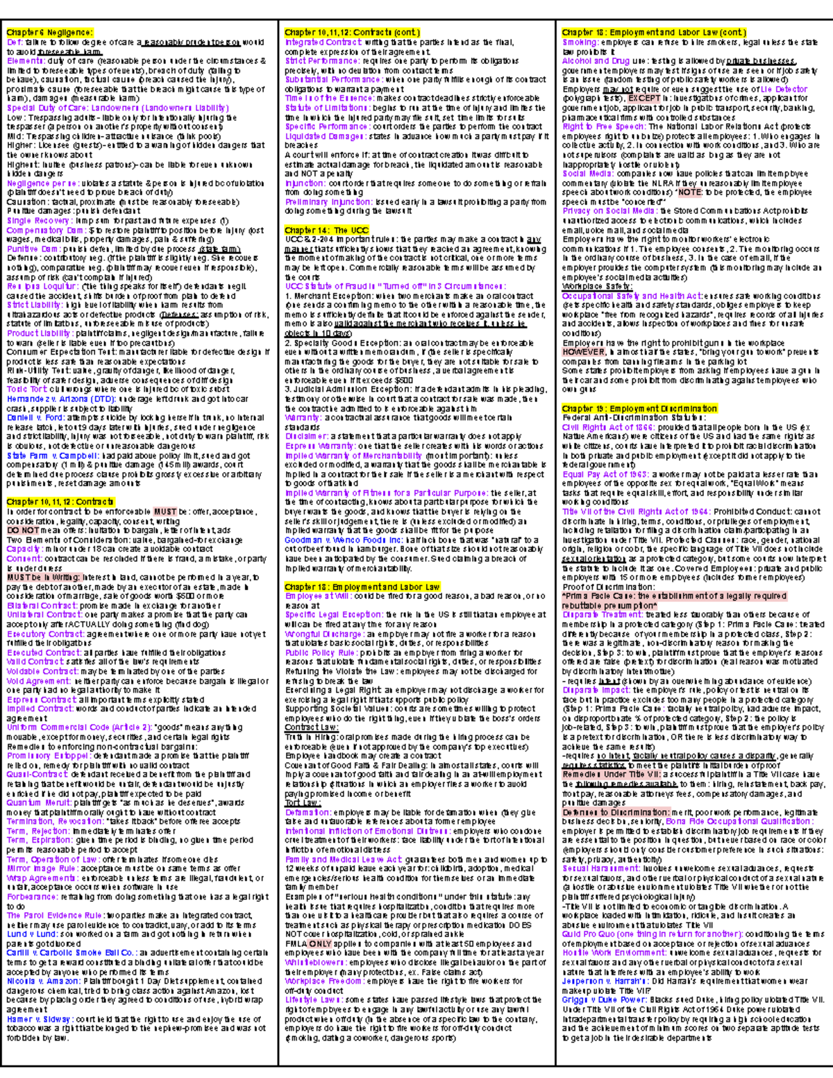 Law Cheat Sheet - Chapter 6 Negligence: Def: Failure To Follow Degree 