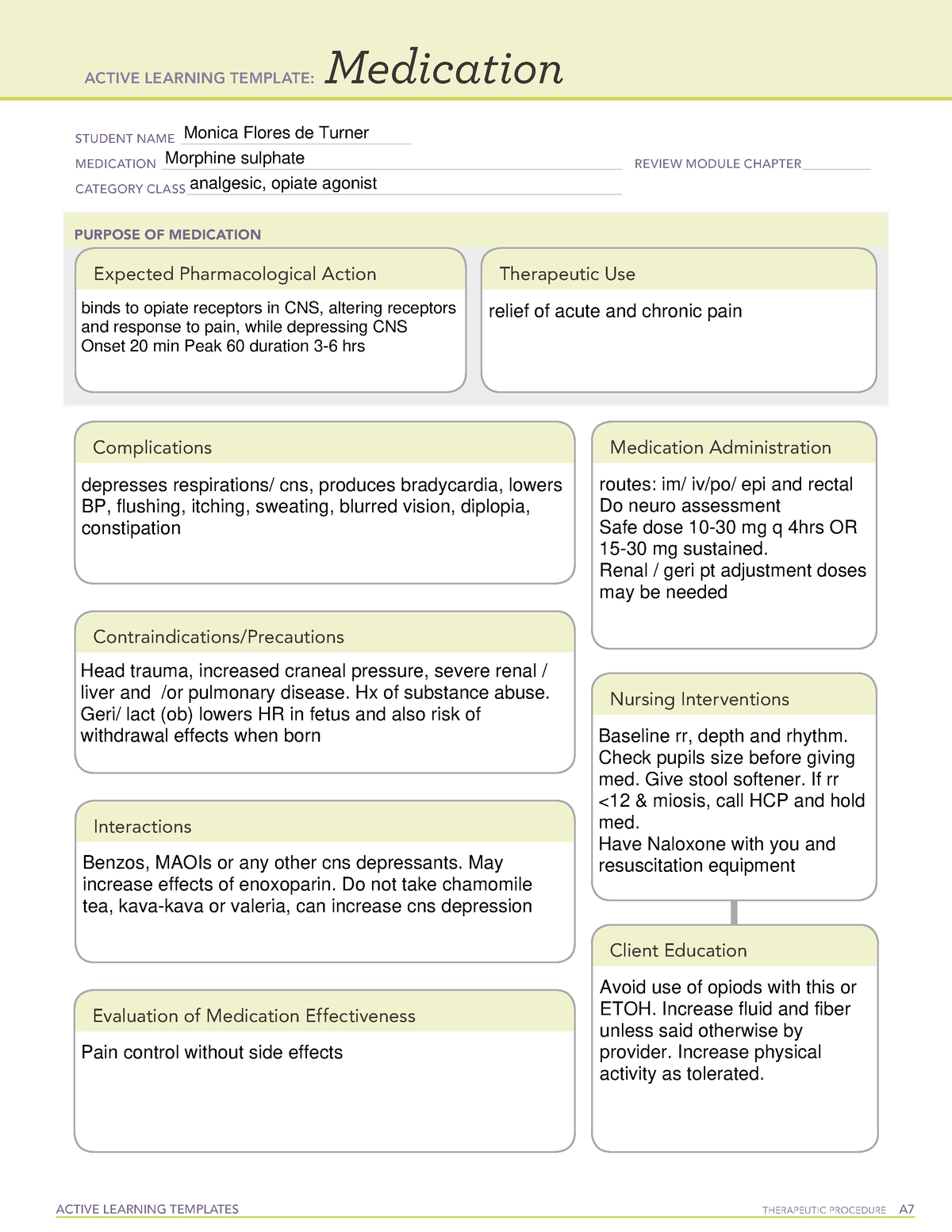 Morphine Ati template for medication ACTIVE LEARNING TEMPLATES