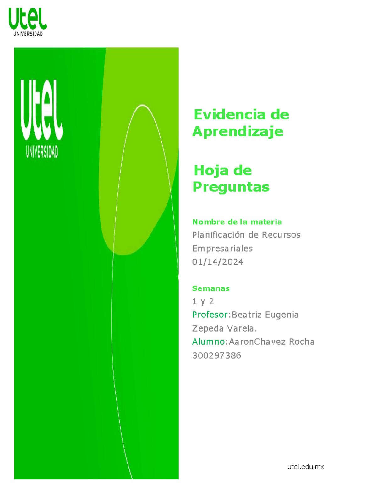 Evidencia de Aprendizaje semana 1 y 2 2024 - Evidencia de Aprendizaje ...