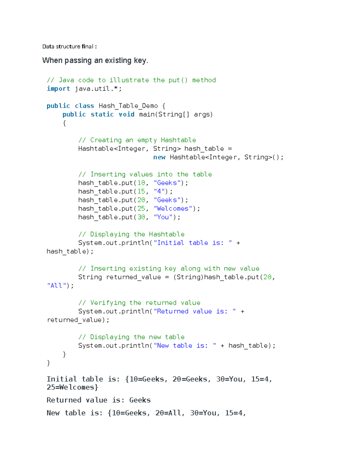 Data structure final - ####### // Java code to illustrate the put ...
