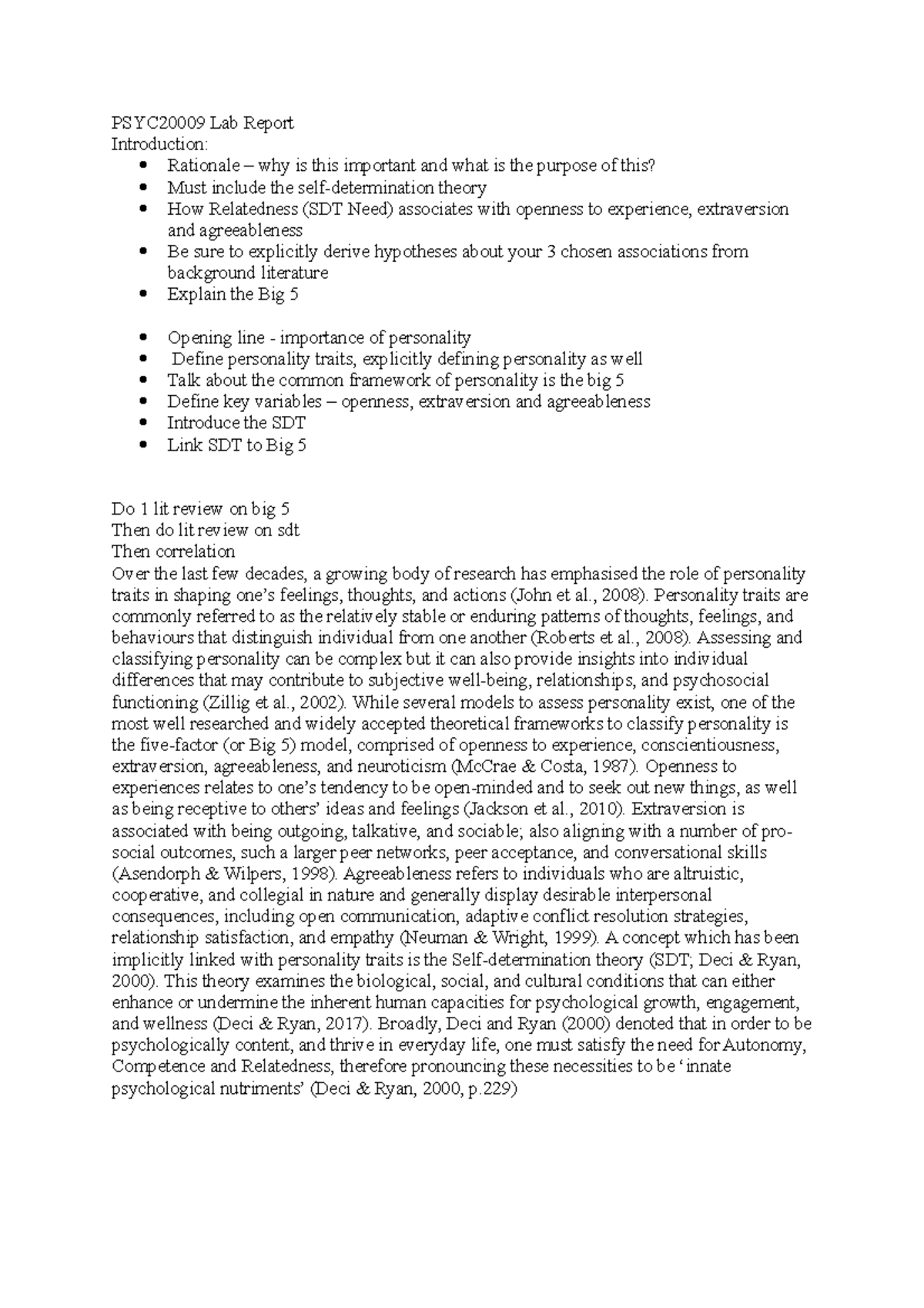 Draft Lab Report - PSYC20009 - Unimelb - Studocu