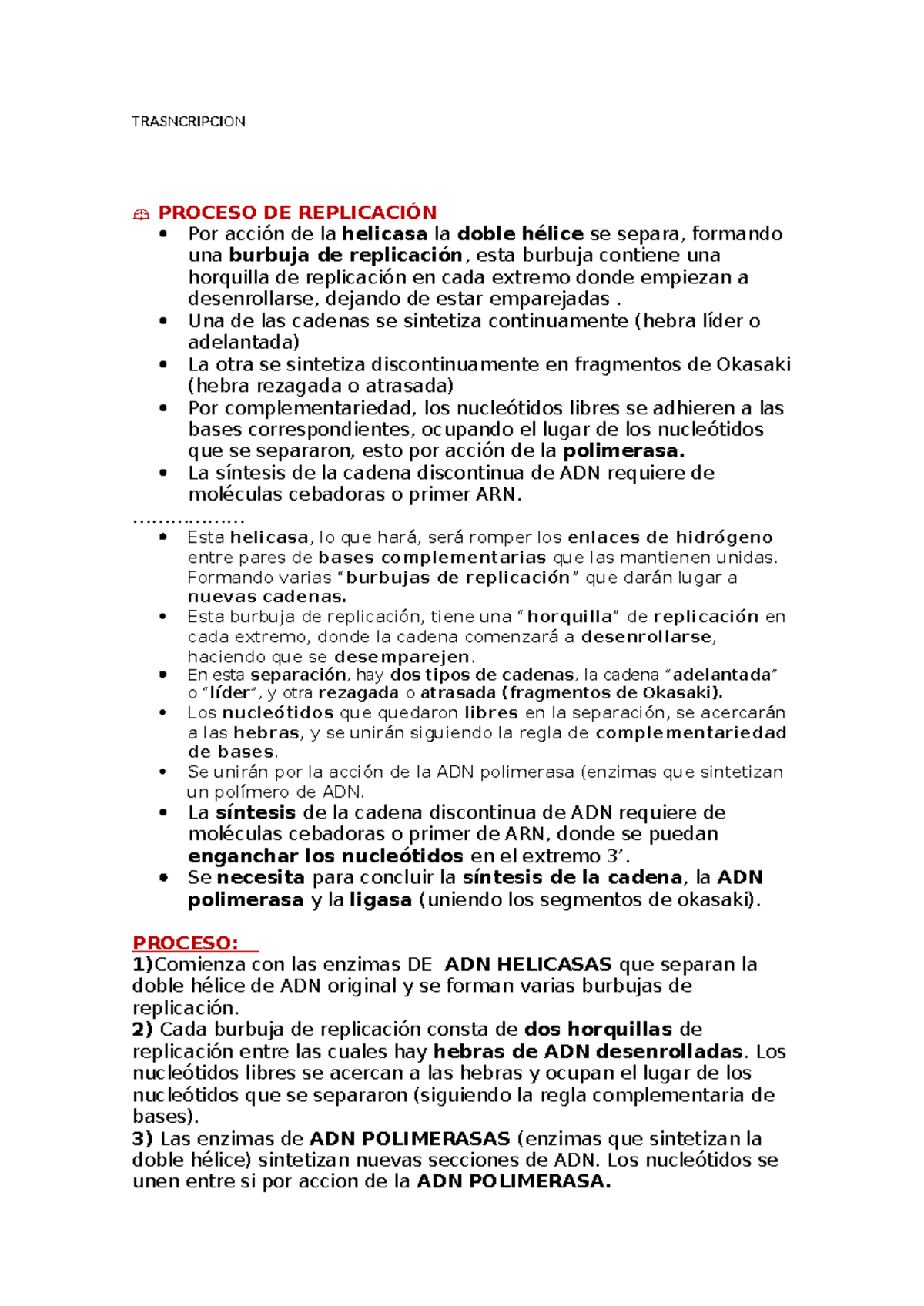 Trasncripcion - Resumen Biologia Humana - TRASNCRIPCION PROCESO DE ...