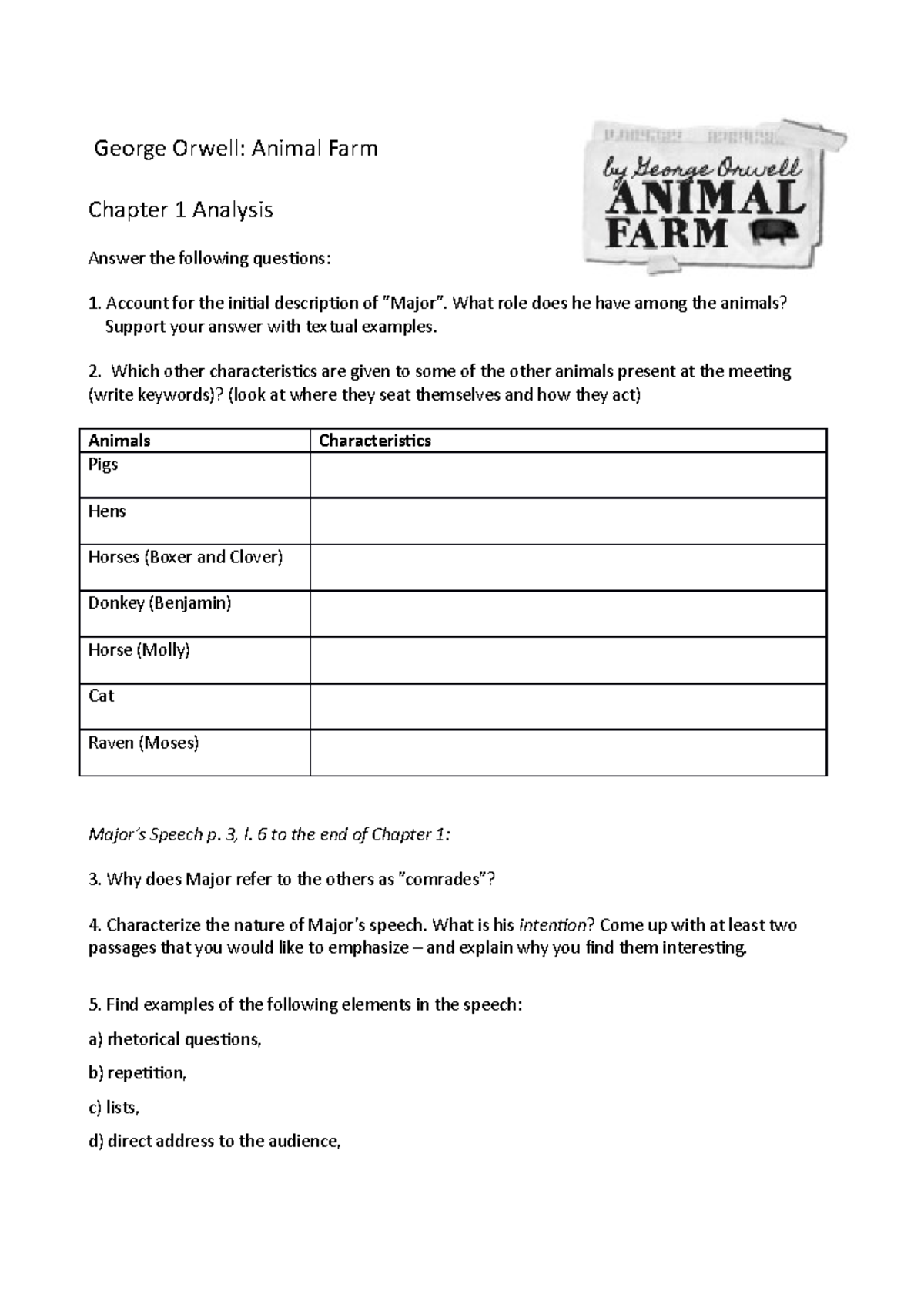 2 Satire And Ch 1 George Orwell Animal Farm Chapter 1 Analysis 2-satire-and-ch-1-george-orwell-animal-farm-chapter-1-analysis