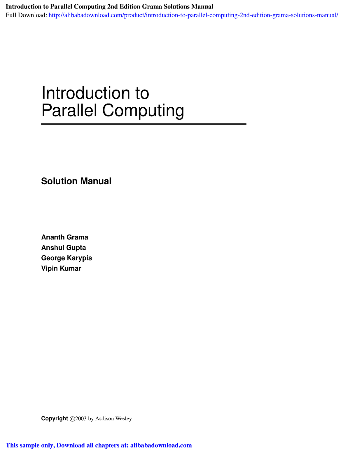 Introduction To Parallel Computing 2nd Edition Grama Solutions Manual ...