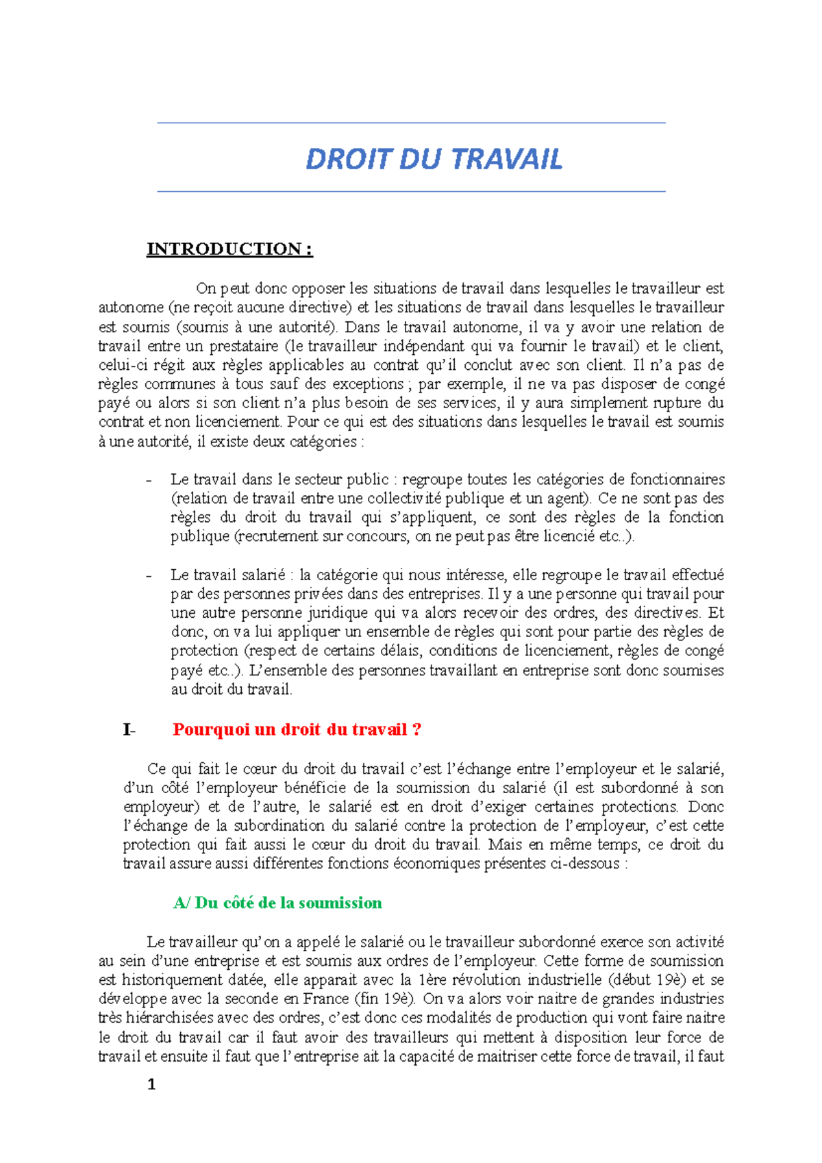 dissertation sur le droit du travail