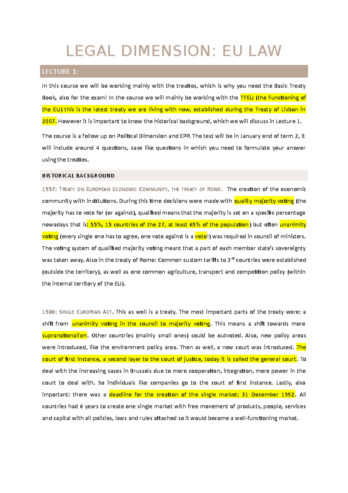 Legal dimension lecture summary lecture 1 tot 11 LEGAL DIMENSION EU
