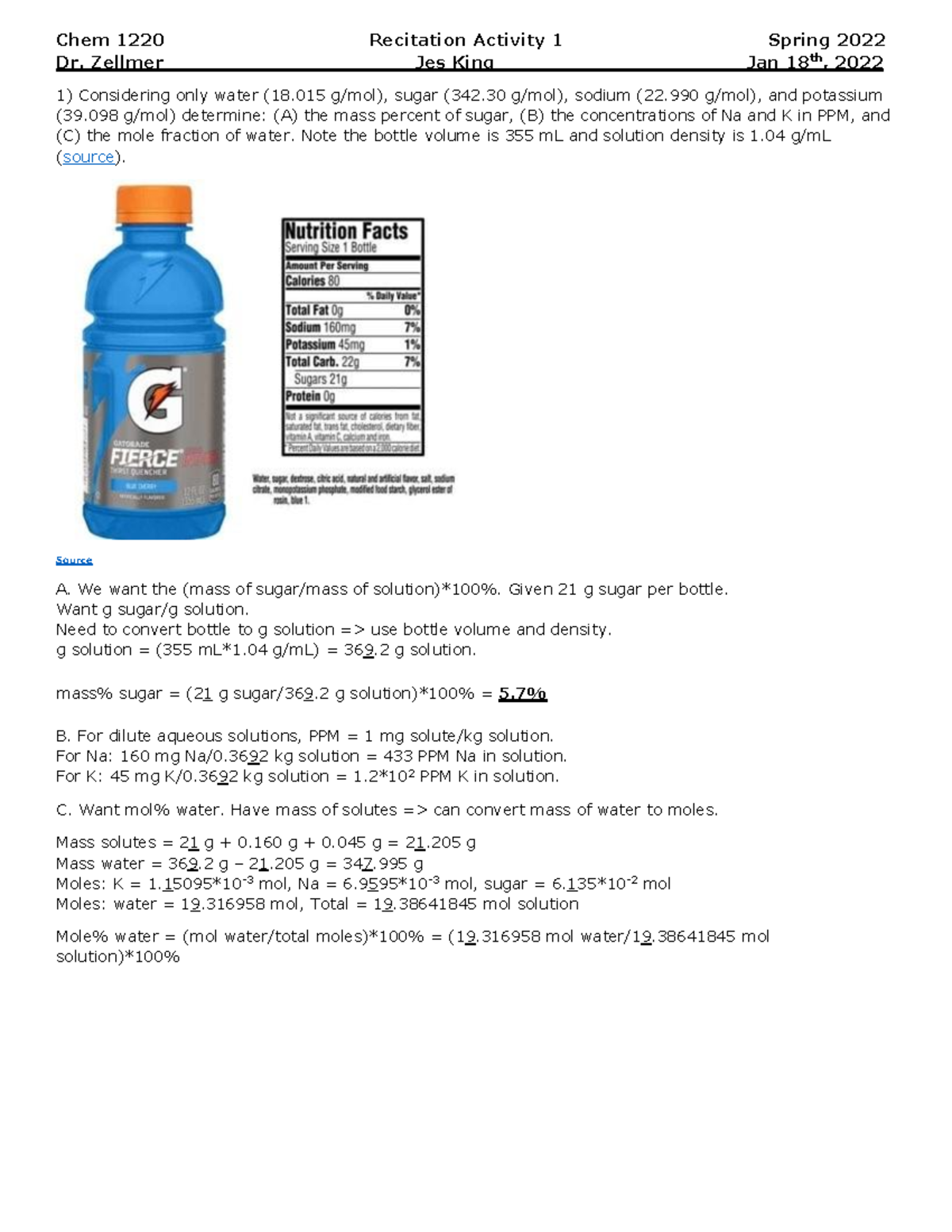 Rec Activity 1 - Practice problems - Dr. Zellmer Jes King Jan 18th ...