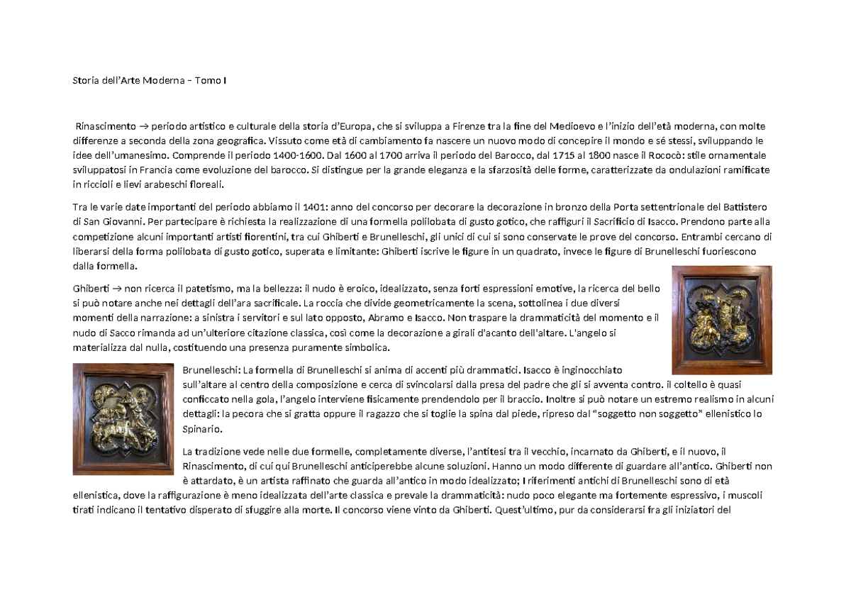 ARTE Moderna - Riassunto Arte nel tempo - Storia dell’Arte Moderna