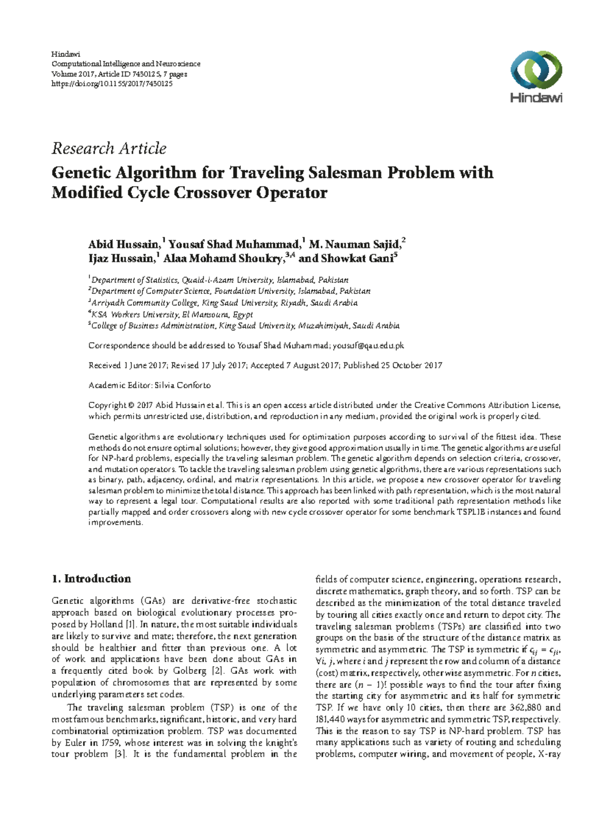 Permutation crossover - Research Article Genetic Algorithm for ...