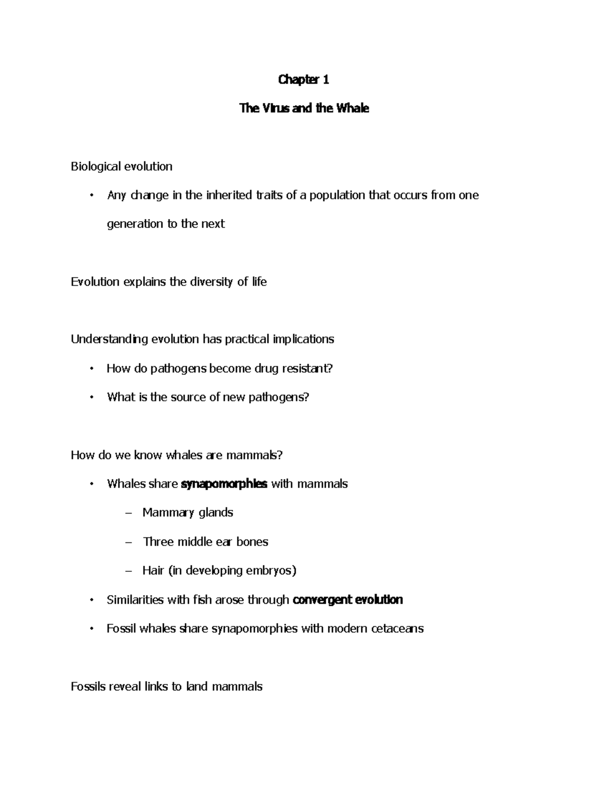 Chapter 1 - Chapter 1 The Virus and the Whale Biological evolution Any ...