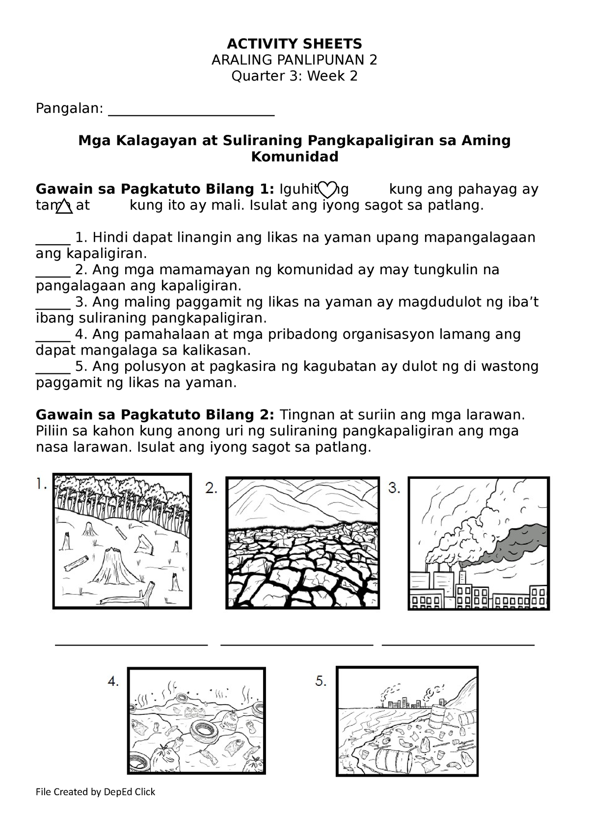 Ap 2 Activity Sheet Q3 W2 Activity Sheets Araling Panlipunan 2 Quarter 3 Week 2 Pangalan 9522