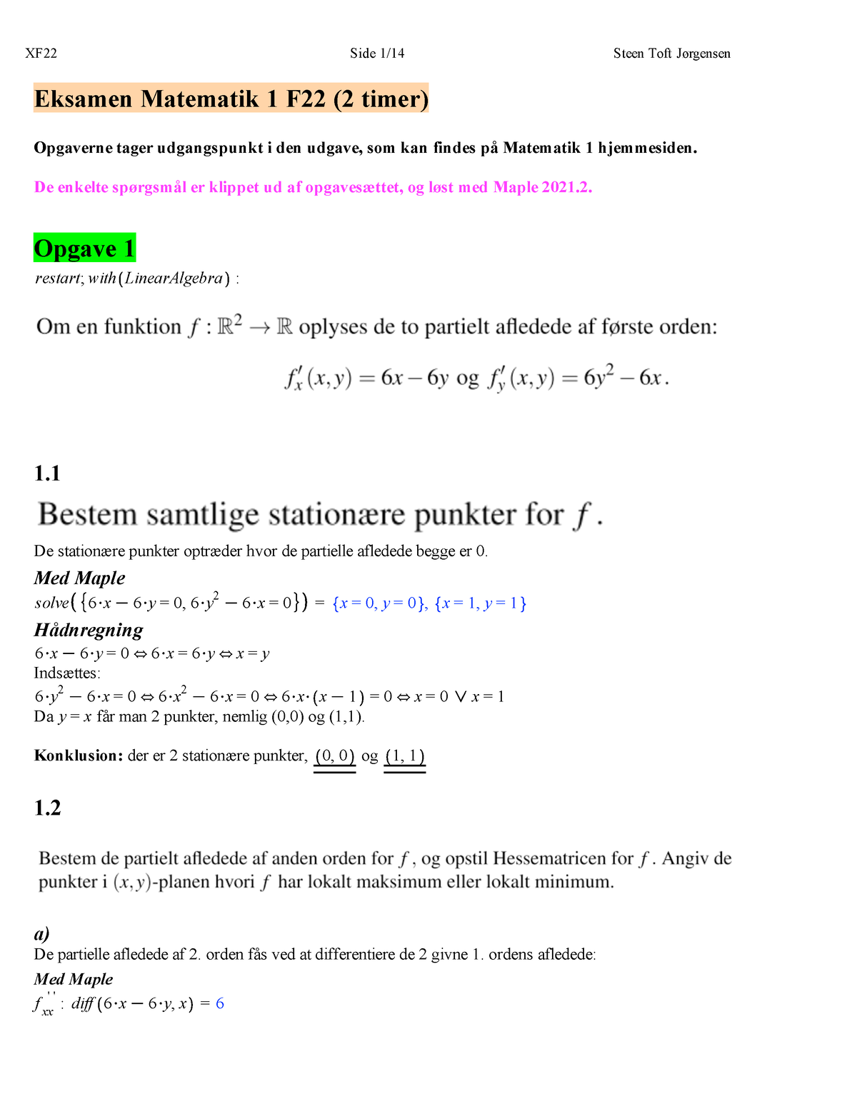 MAtematikeksamen - Matematik - Eksamen Matematik 1 F22 (2 Timer ...