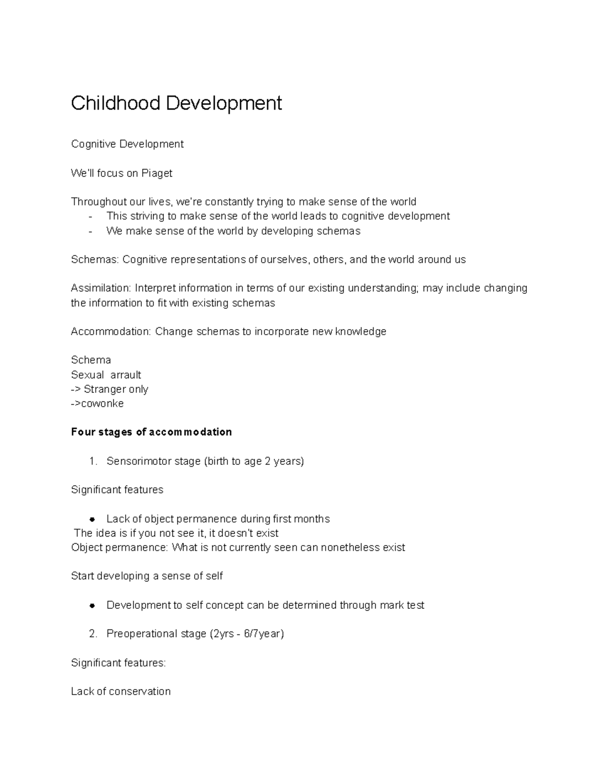 Pyschology Note - Childhood Development Part 1 - Childhood Development ...
