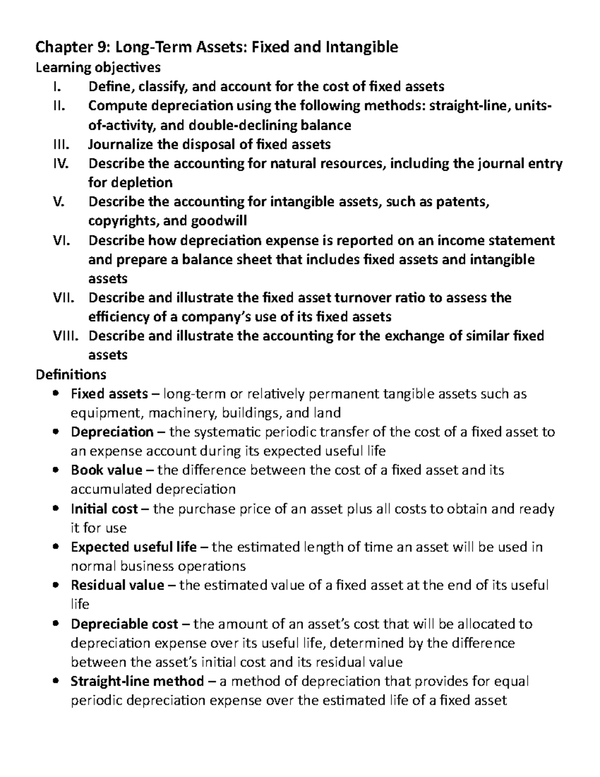 Chapter 9 notes - Chapter 9: Long-Term Assets: Fixed and Intangible ...