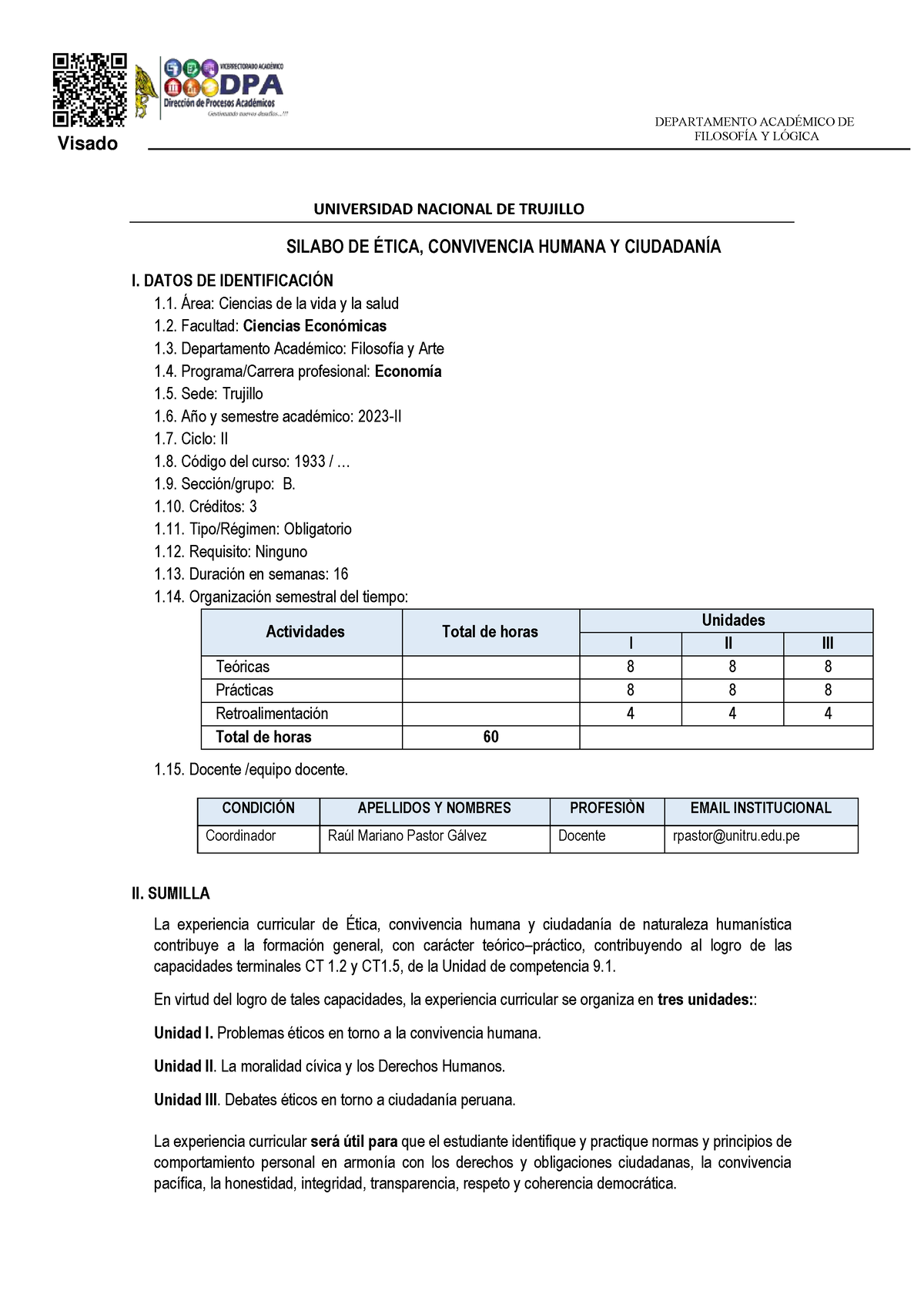 Etica Convivencia Humana Y Ciudadania B Economia 2023 2 FilosofÍa Y LÓgica Universidad 1118