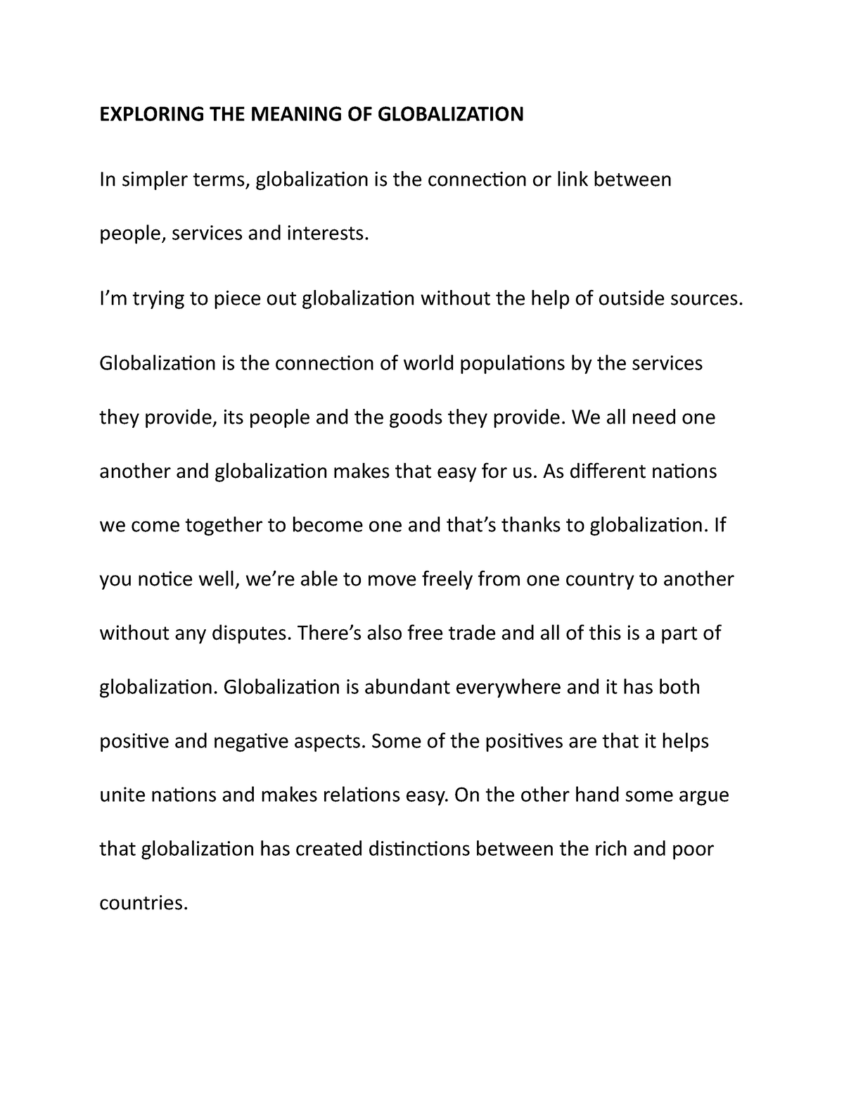 body of globalization essay