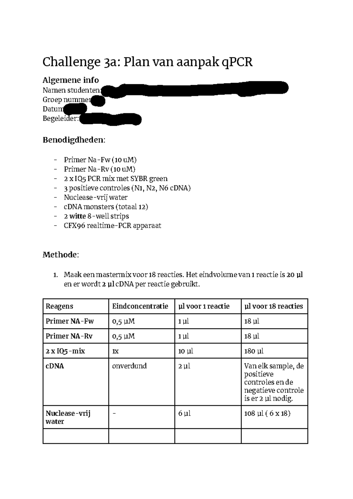 Plan van aanpak #Challenge 3a - Challenge 3a: Plan van aanpak qPCR ...