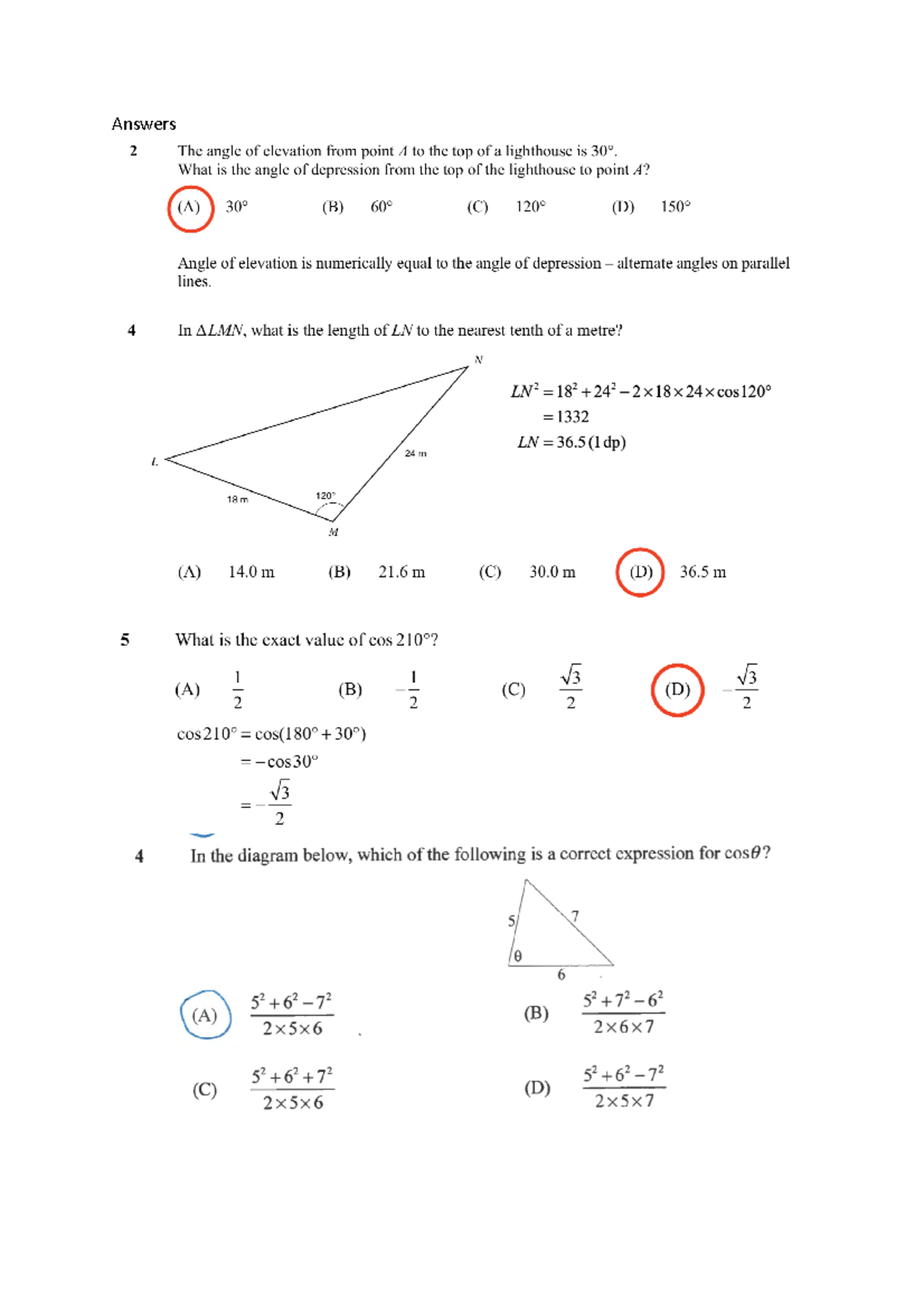 Answers Advanced - math test answer - MATH - Answers ’ ’ - Studocu