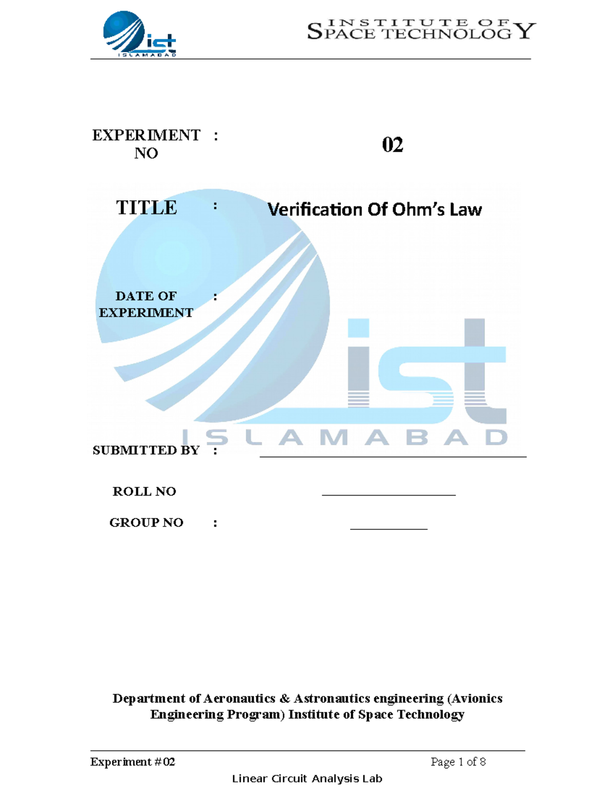 Lab02 verification of ohm law EXPERIMENT NO 02 TITLE