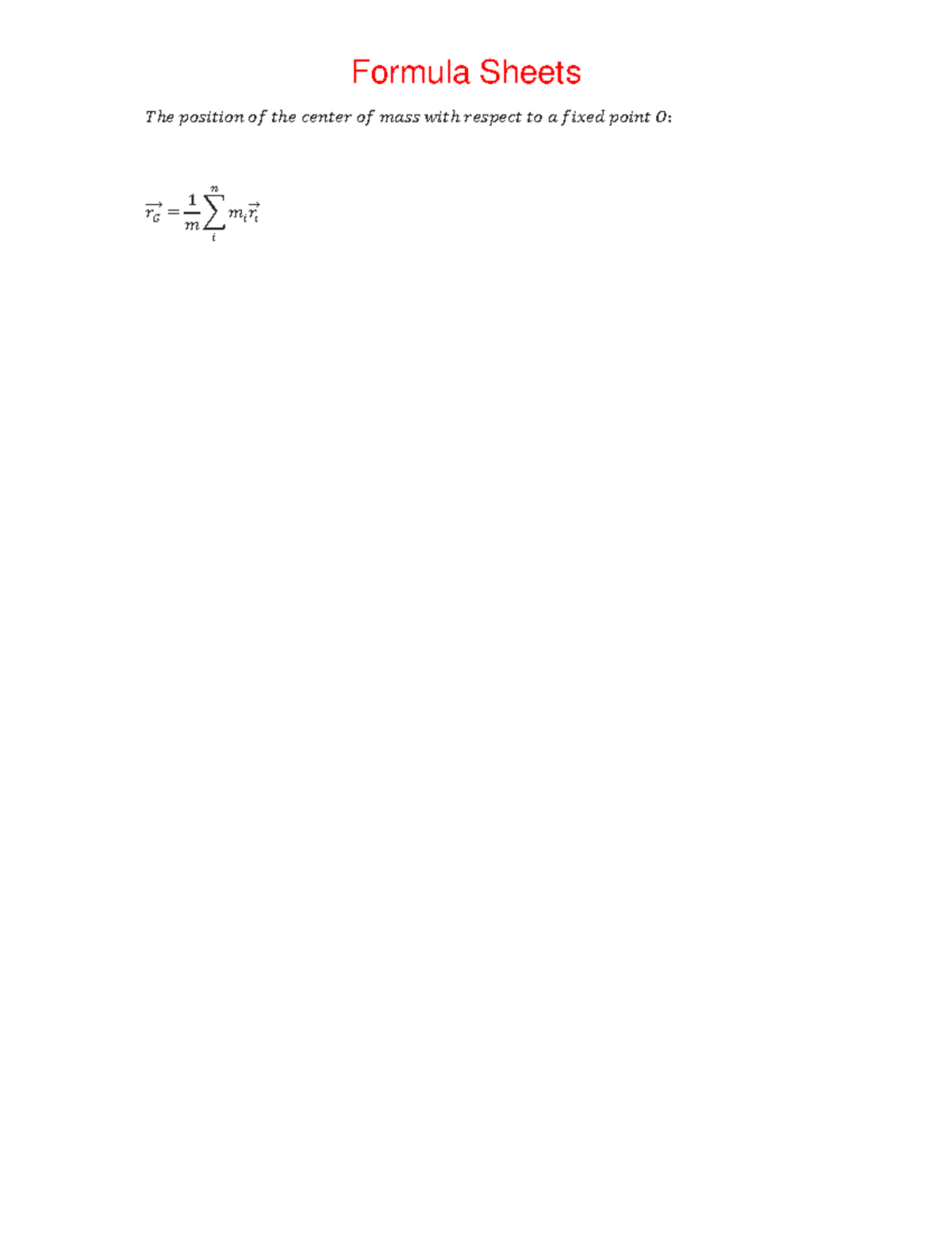 Complete formula sheet - - Studeersnel