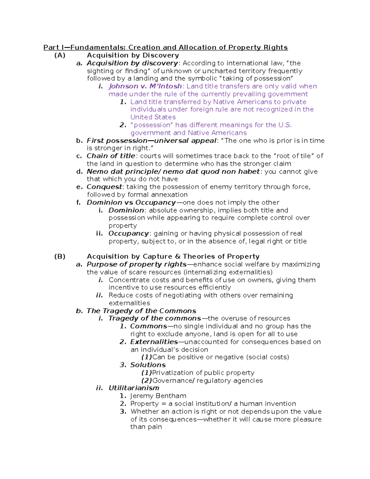 Property Law Outline Professor Santana Part I—Fundamentals