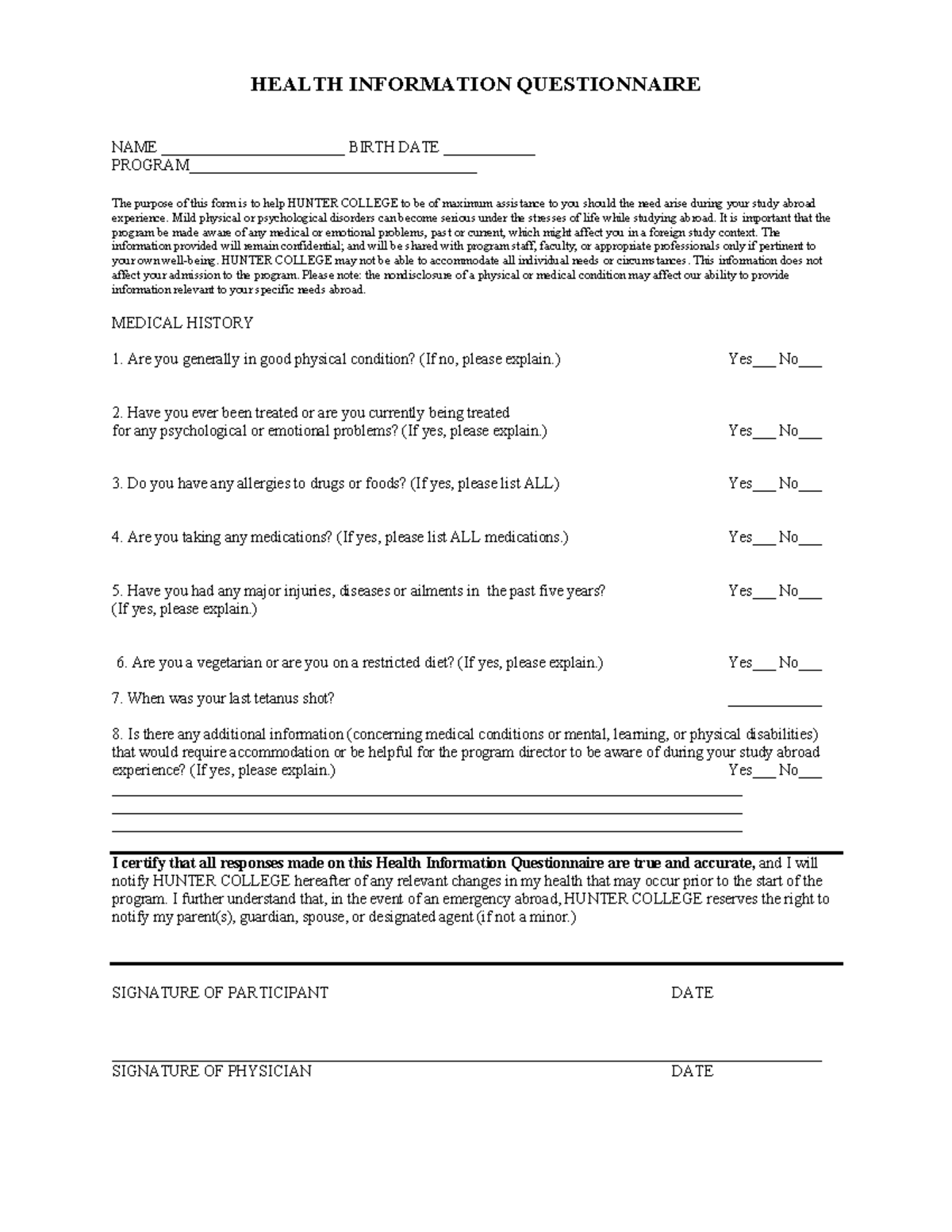 Physician S Forms Physician Form HEALTH INFORMATION QUESTIONNAIRE   Thumb 1200 1553 