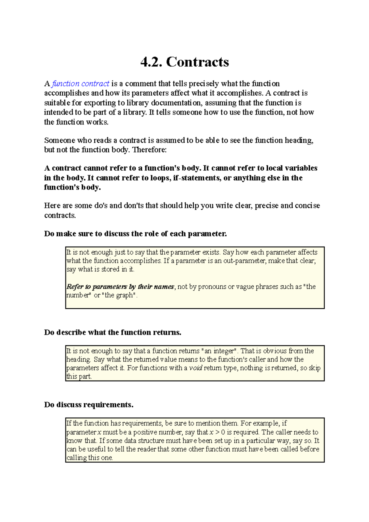 4.2. Contracts - Lecture notes 4.2 - 4. Contracts A function contract ...
