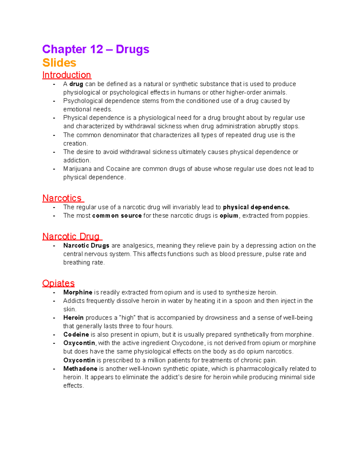 Week 6 (Chapter 12) - Drugs - Chapter 12 – Drugs Slides Introduction A ...