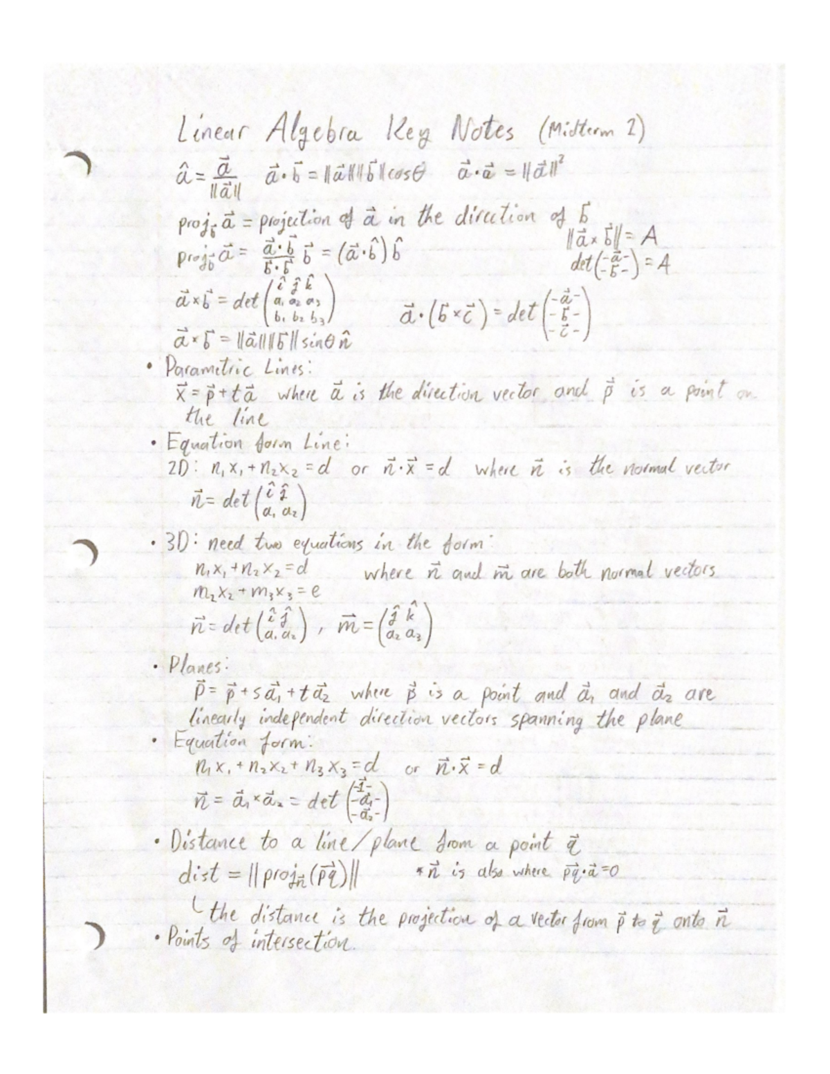 Linear Algebra Mid 1 Notes - MATH 152 - Studocu